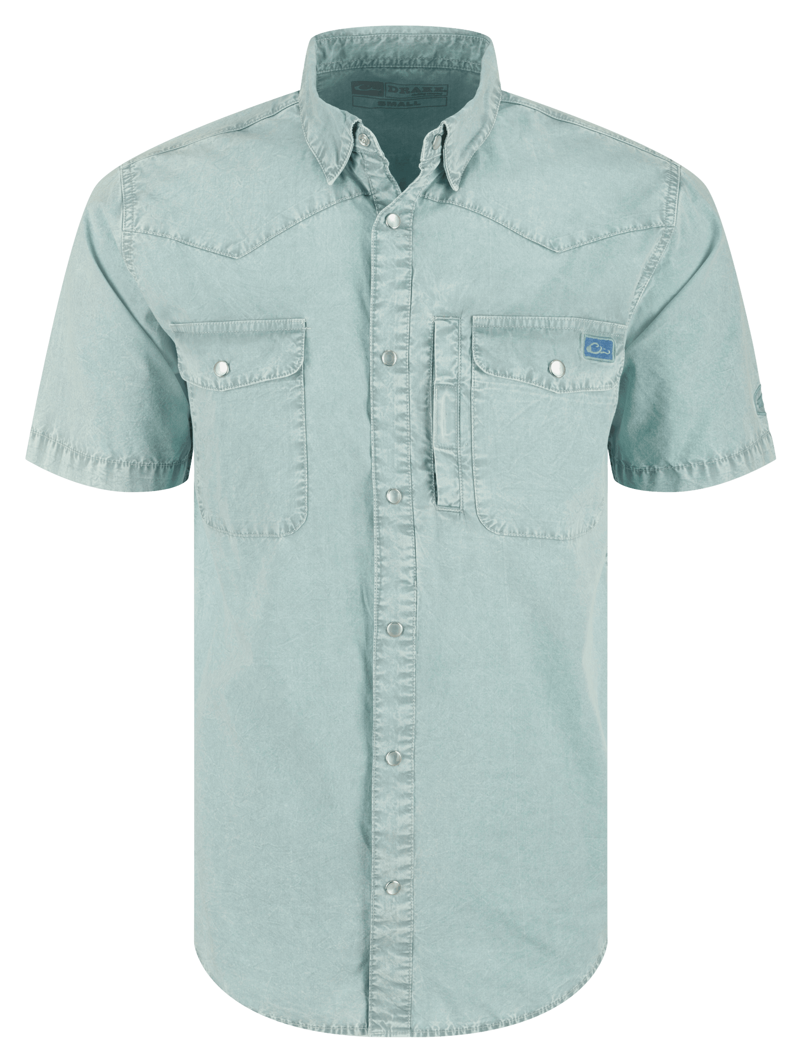 Image of Drake Waterfowl Cinco Ranch Western Acid-Wash Short-Sleeve Button-Down Shirt - Dusty Blue
