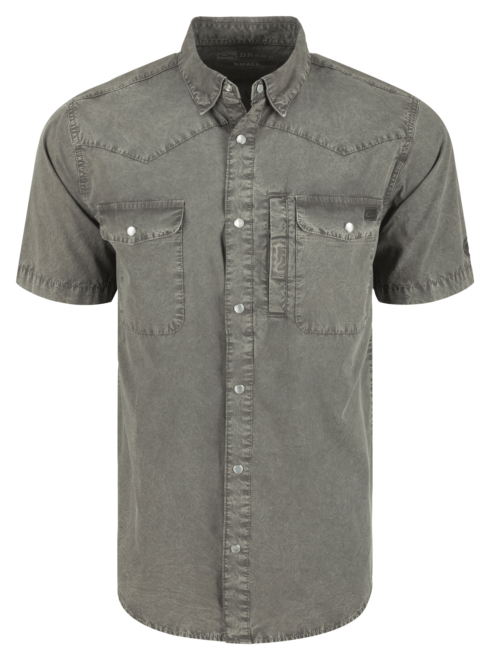 Image of Drake Waterfowl Cinco Ranch Western Acid-Wash Short-Sleeve Button-Down Shirt - Castlerock Grey