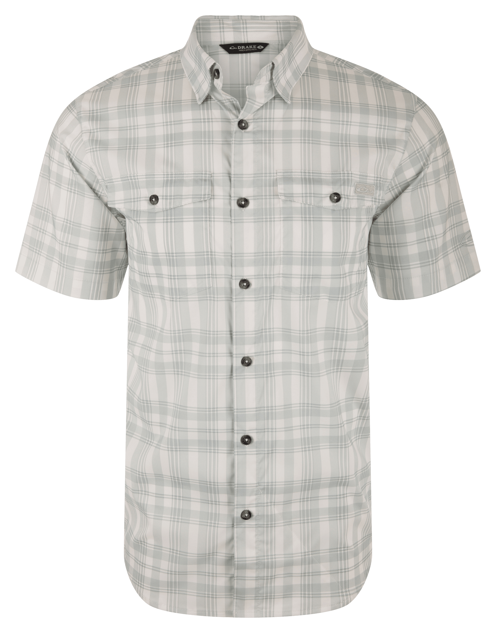 Image of Drake Waterfowl Frat Faded Plaid Short-Sleeve Button-Down Shirt - Quarry