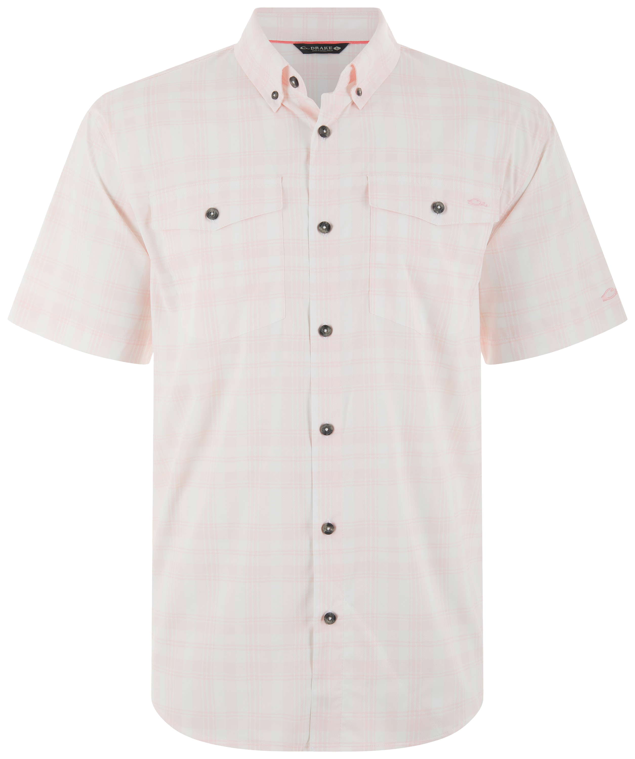 Image of Drake Waterfowl Frat Faded Plaid Short-Sleeve Button-Down Shirt - Shell Pink
