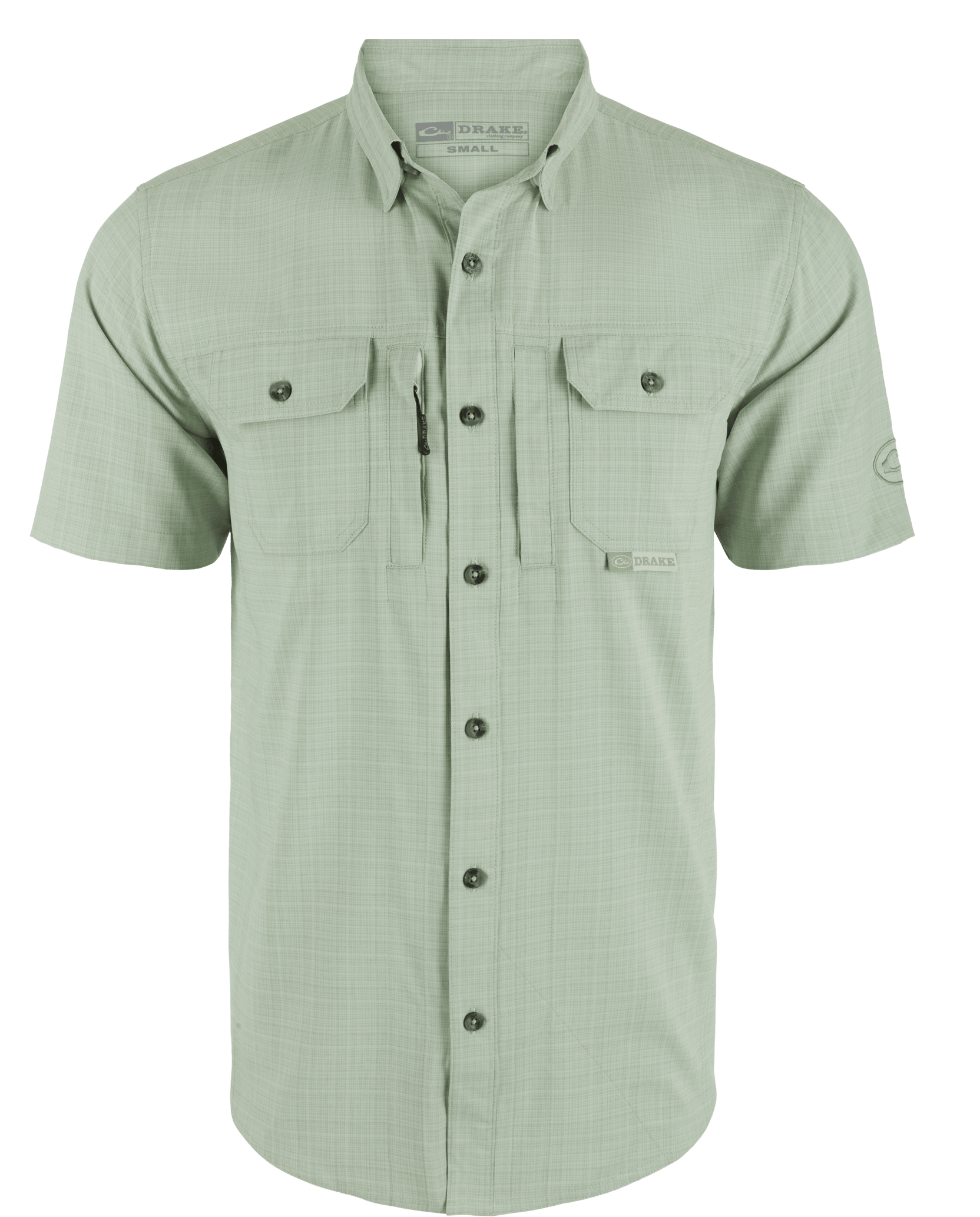 Image of Drake Waterfowl Wingshooter Trey Cross Hatch Short-Sleeve Button-Down Shirt - Desert Sage