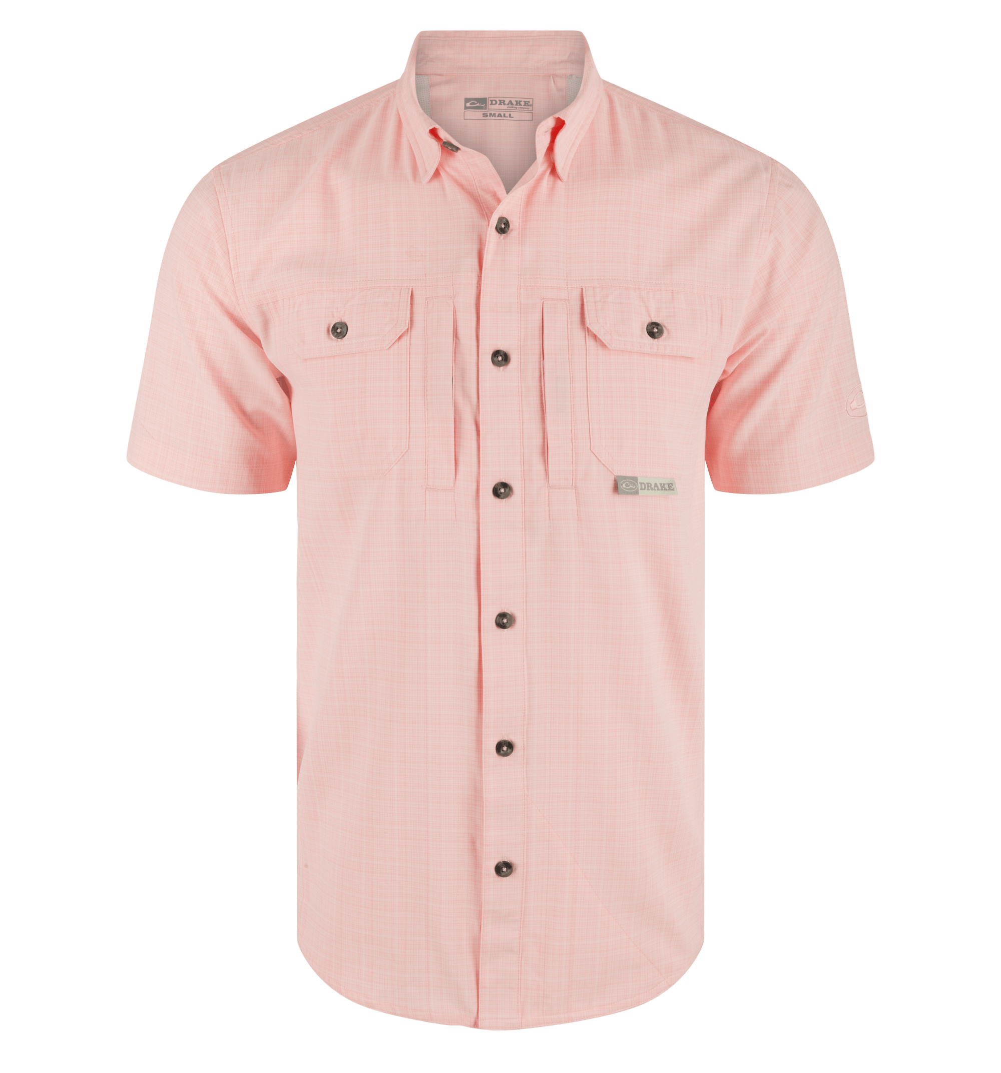 Image of Drake Waterfowl Wingshooter Trey Cross Hatch Short-Sleeve Button-Down Shirt - Shell Pink