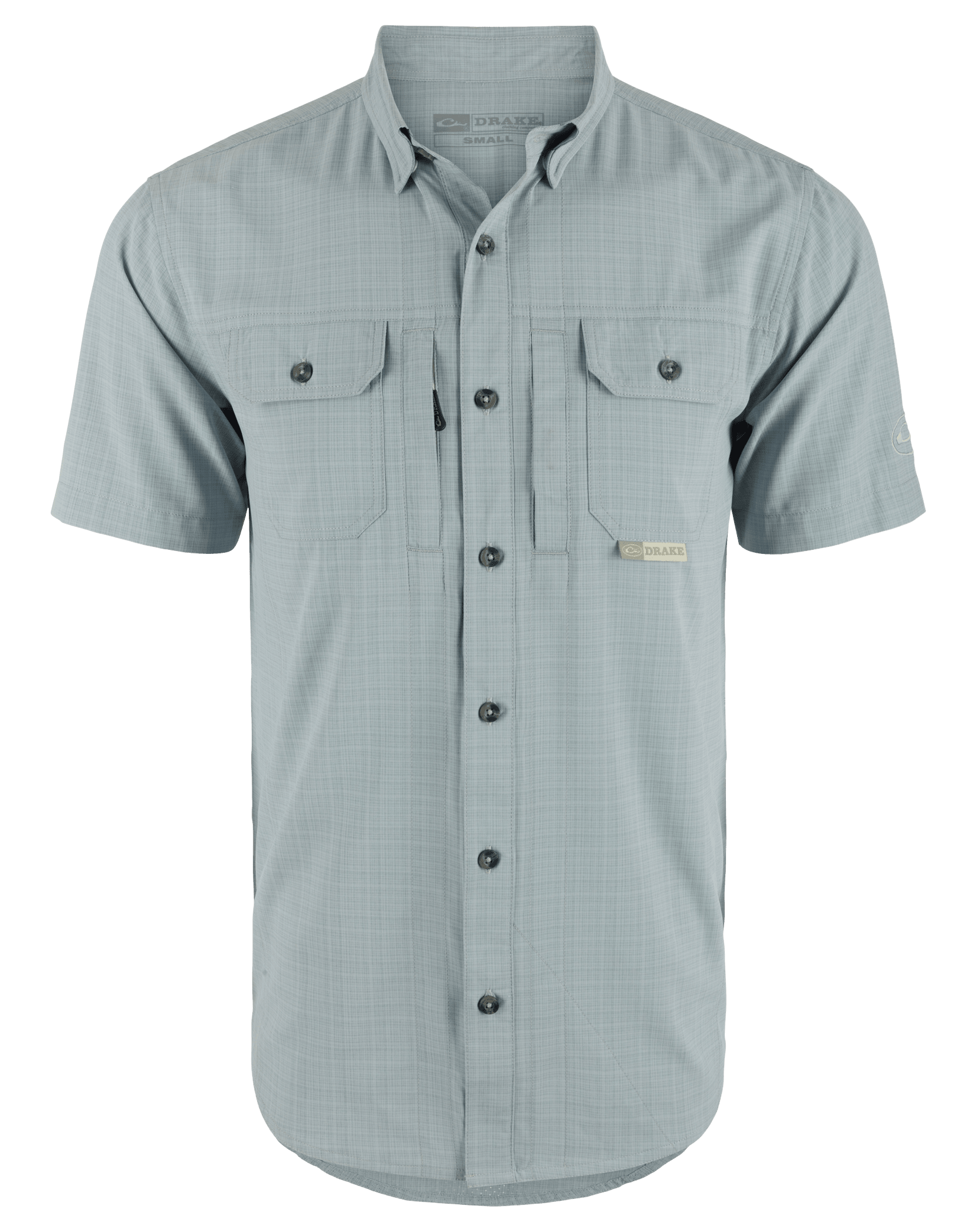 Image of Drake Waterfowl Wingshooter Trey Cross Hatch Short-Sleeve Button-Down Shirt - Quarry