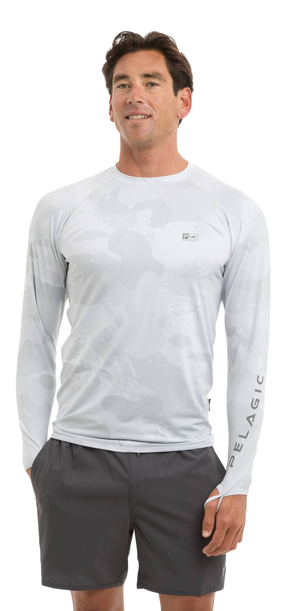 Image of Pelagic Explorer Rashguard Camo Long-Sleeve Shirt - Light Grey