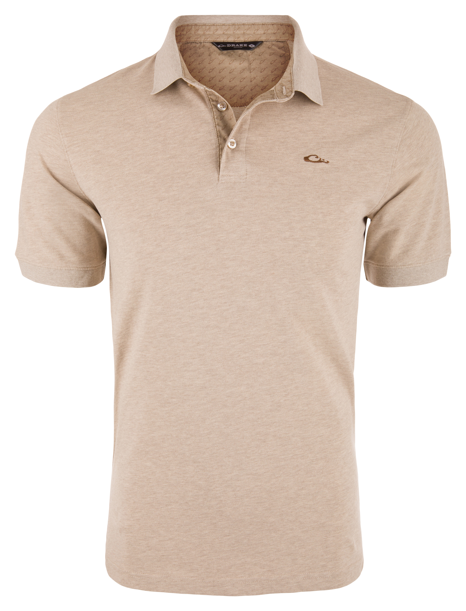 Image of Drake Waterfowl Pique Logo Polo Shirt - Island Fossil Heather