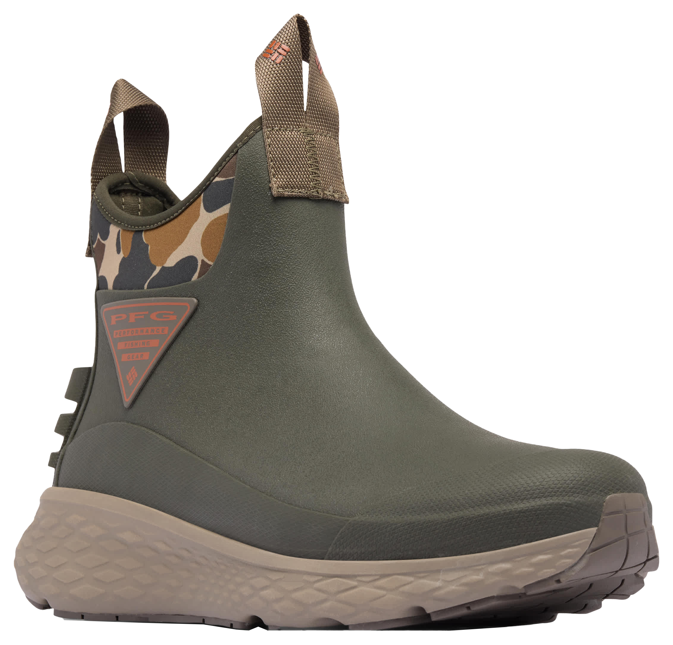 Image of Columbia PFG Dry Tortugas Deck Boots for Men - Deep Olive/Cedar
