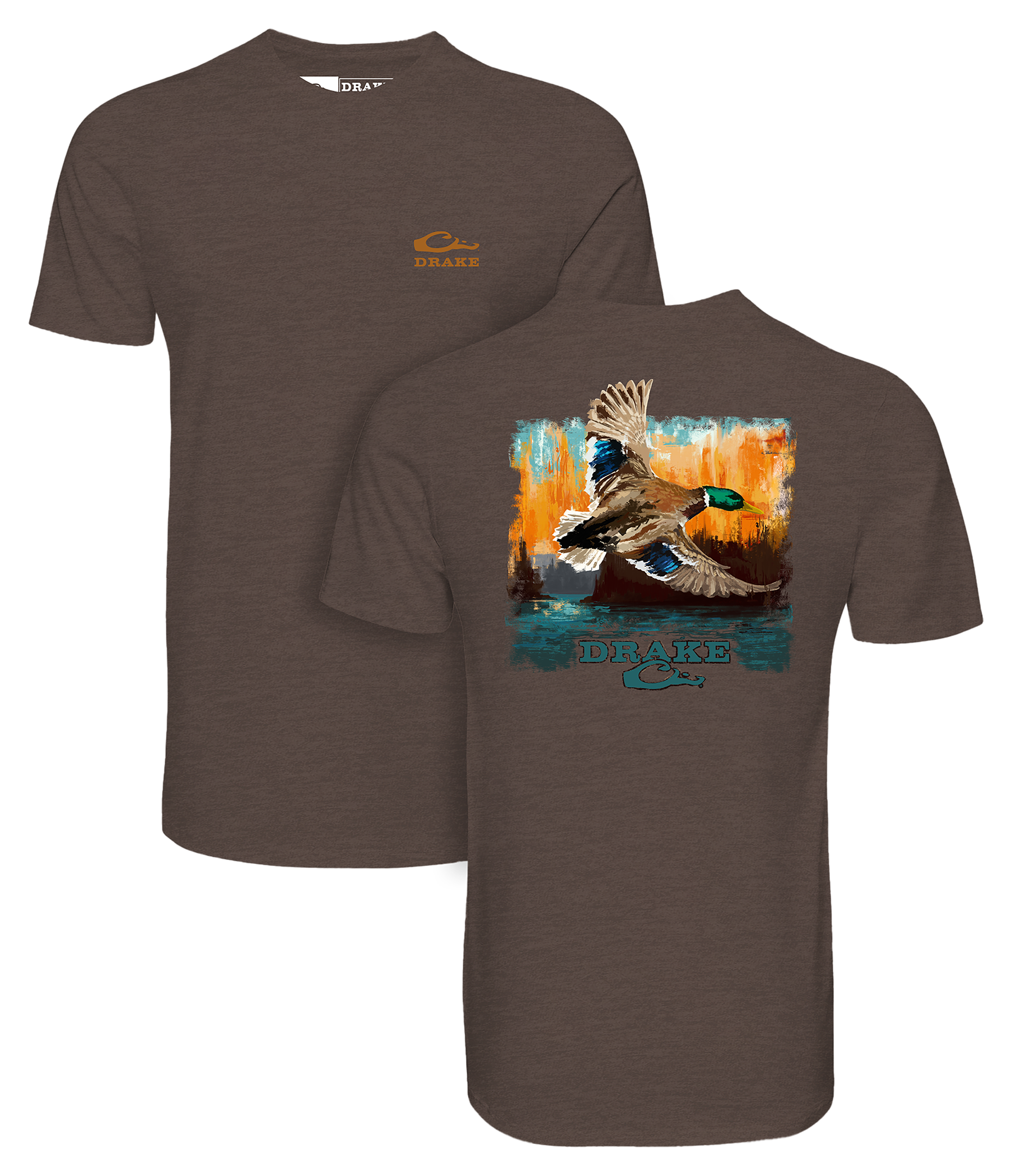 Image of Drake Waterfowl Watercolor Mallard Short-Sleeve T-Shirt - Chocolate Brown