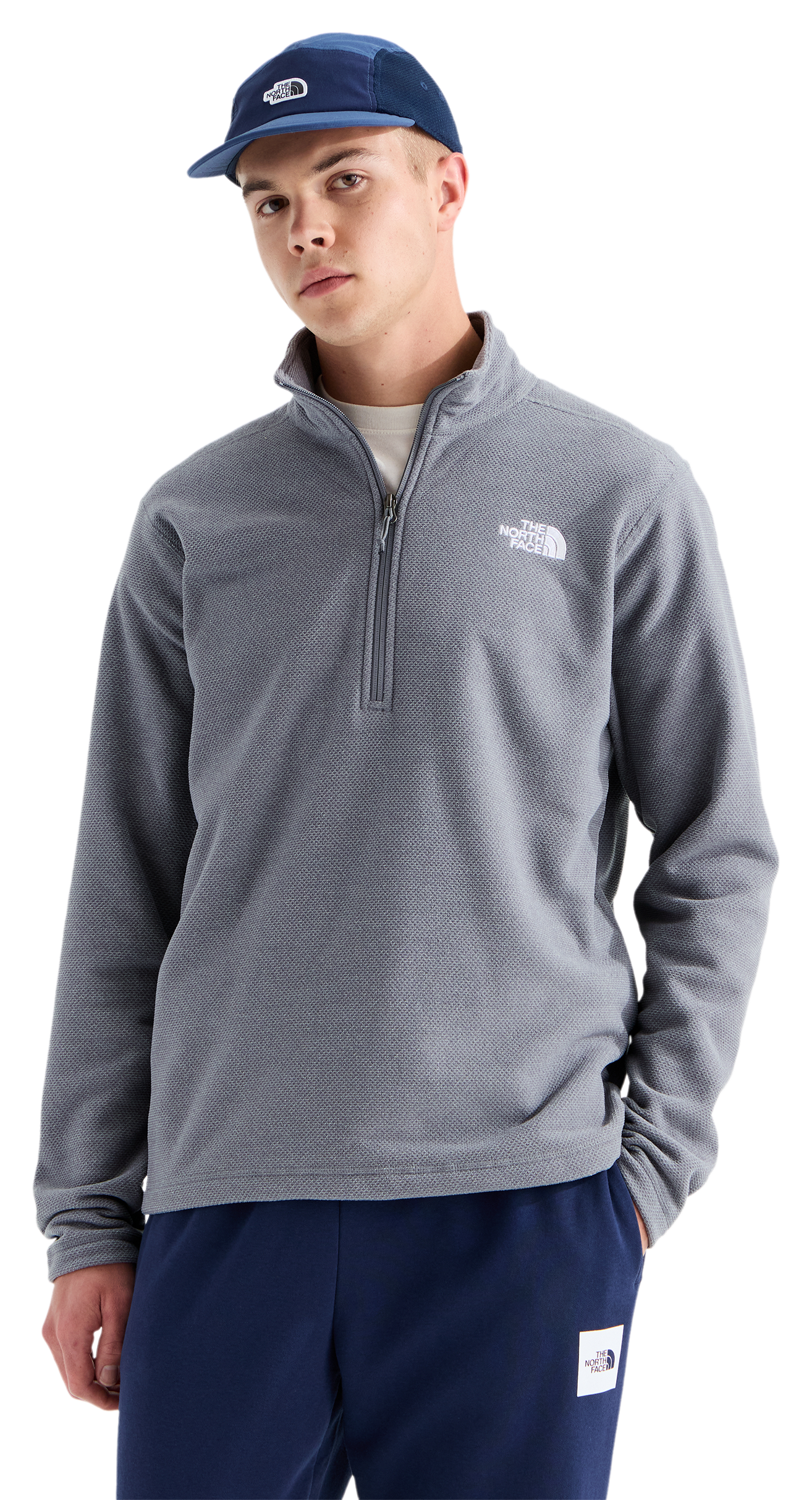 Image of The North Face Textured Cap Rock Quarter-Zip Long-Sleeve Fleece Pullover - Smoked Pearl Heather