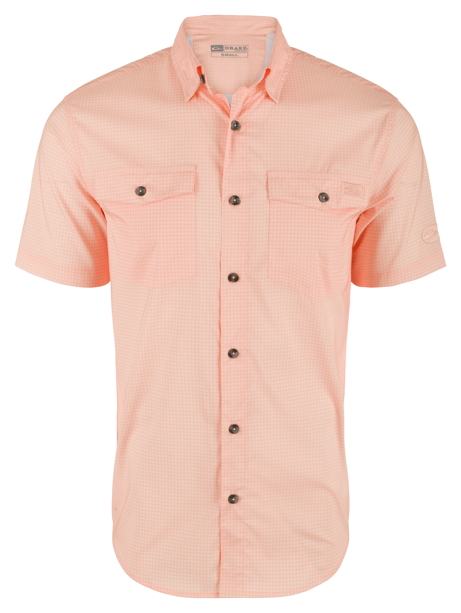 DRAKE Frat BD Gingham Check Shirt SS Peach Pearl Tonal Small (DS2265-PPT-1)