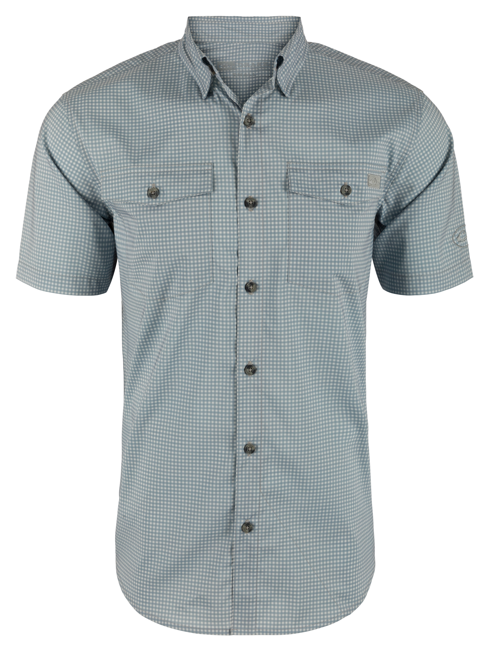 Image of Drake Frat Gingham-Check Short-Sleeve Shirt - Quarry Tonal