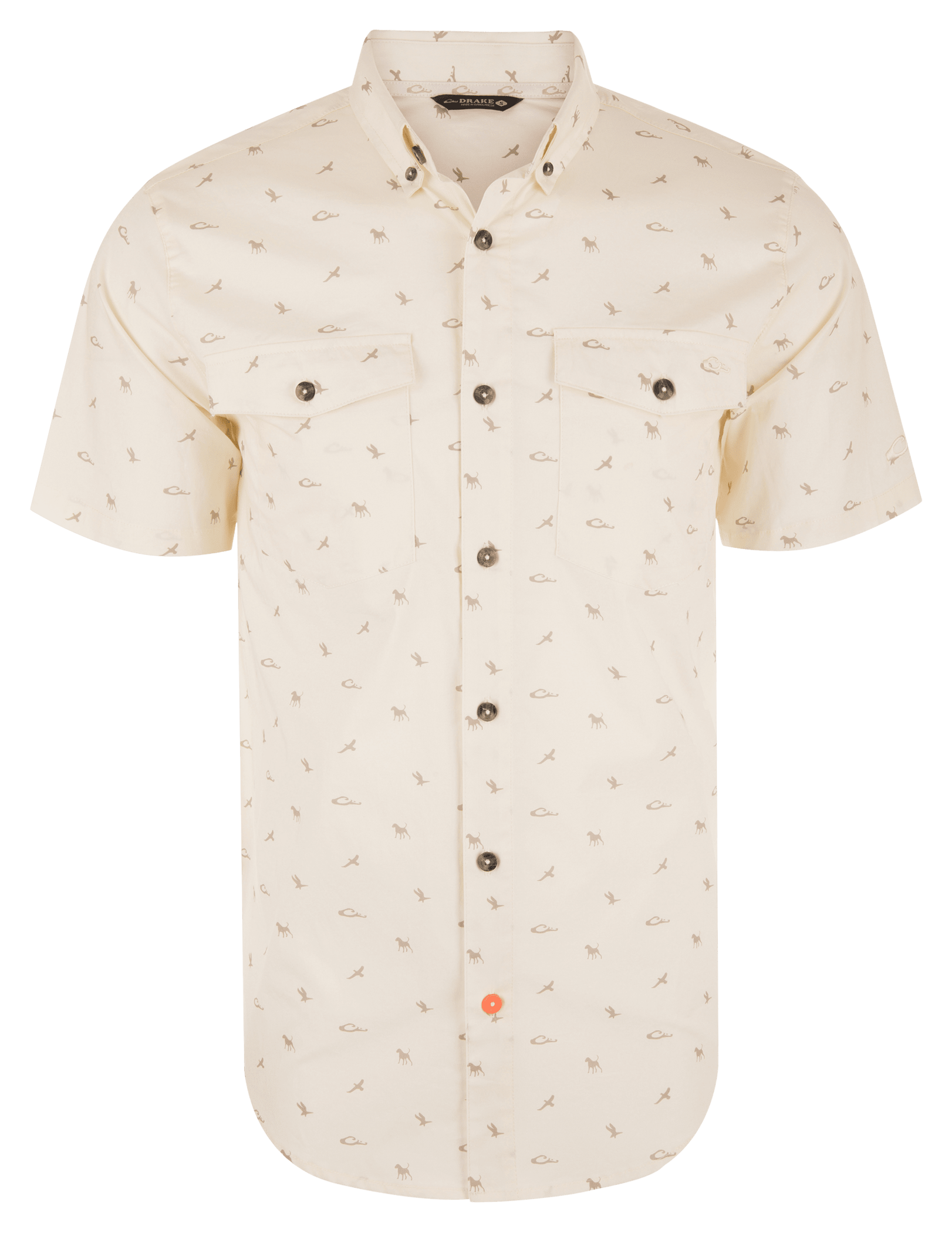Image of Drake Waterfowl Cotton DDD Print Short-Sleeve Shirt - Antique White