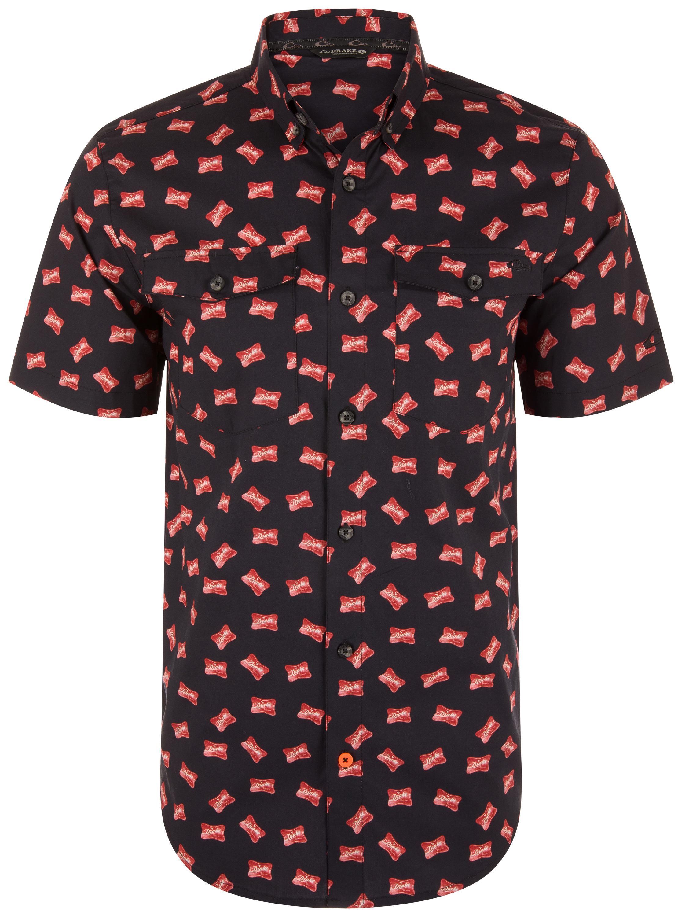 Image of Drake Waterfowl Cotton Drake Life Print Short-Sleeve Shirt - Caviar Black