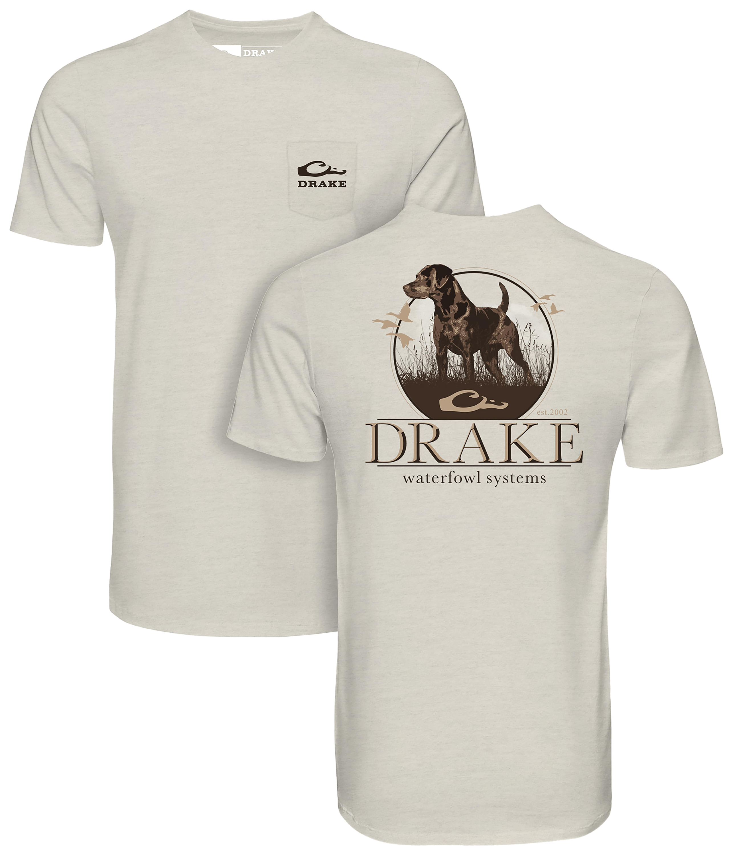 Image of Drake Waterfowl Standing Black Lab Short-Sleeve Pocket T-Shirt - Coconut Milk