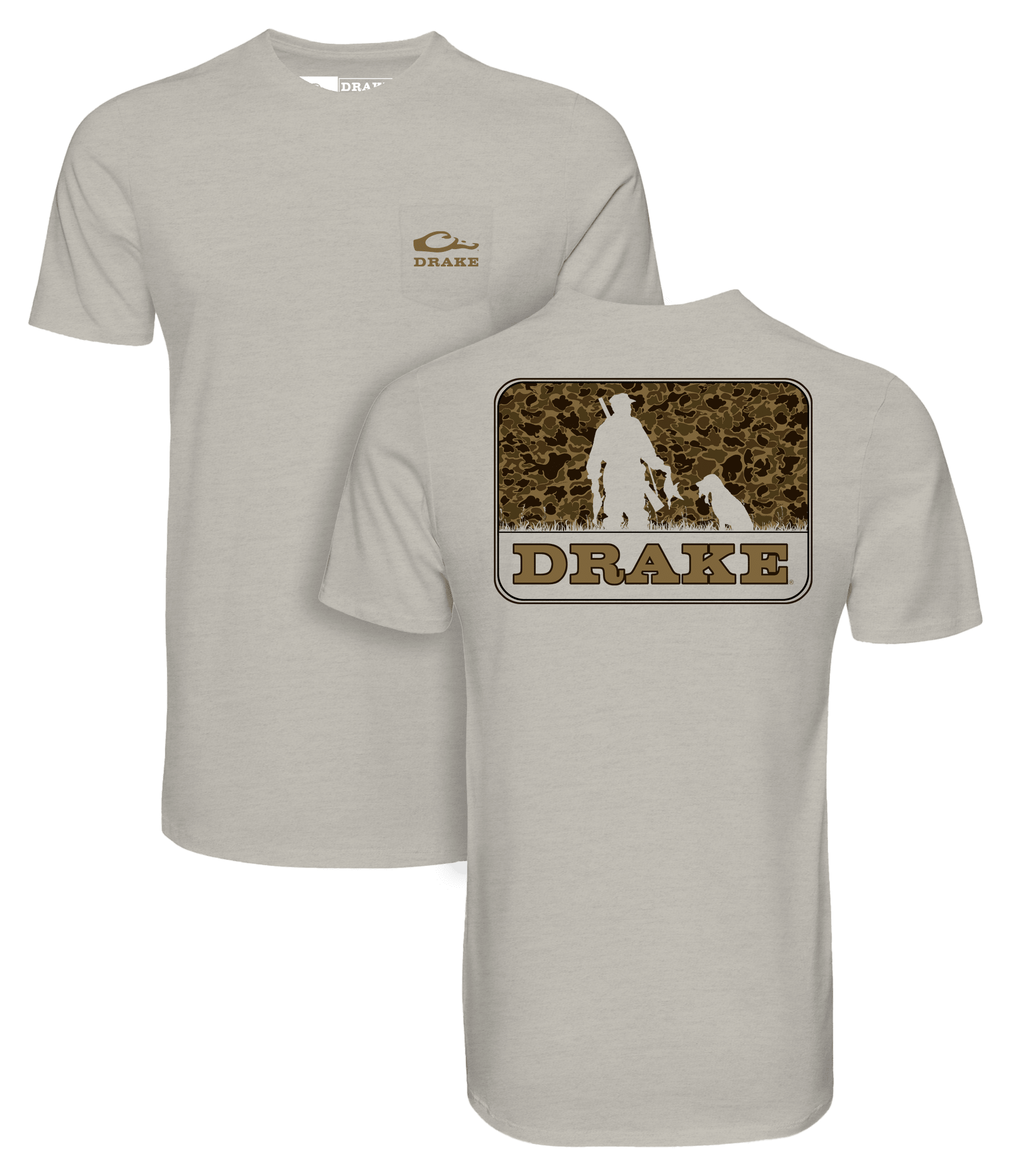 Image of Drake Waterfowl Companions Old School Short-Sleeve Pocket T-Shirt - Cobblestone Light Heather