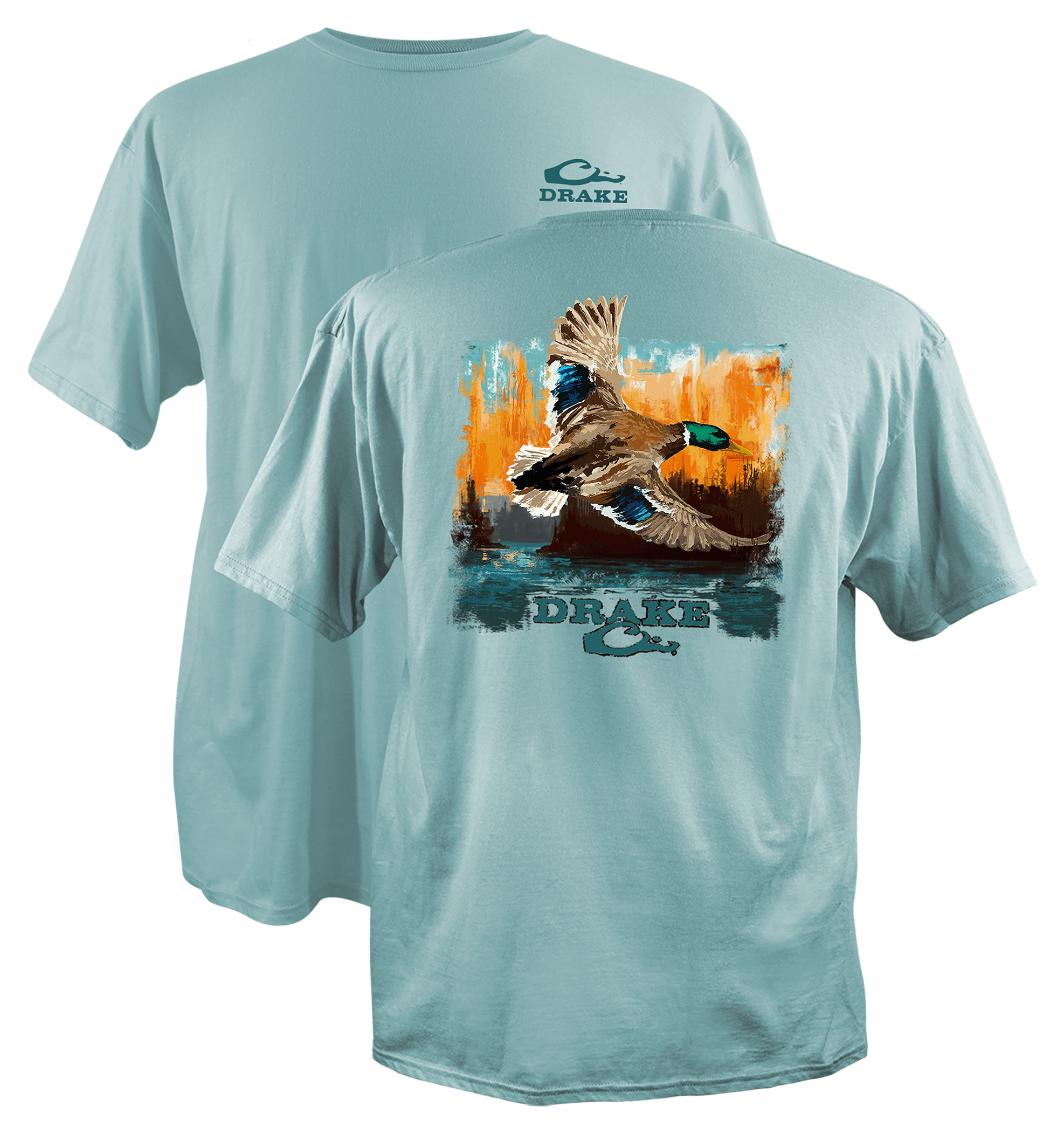 Image of Drake Waterfowl Watercolor Mallard Short-Sleeve T-Shirt - Aqua Sky