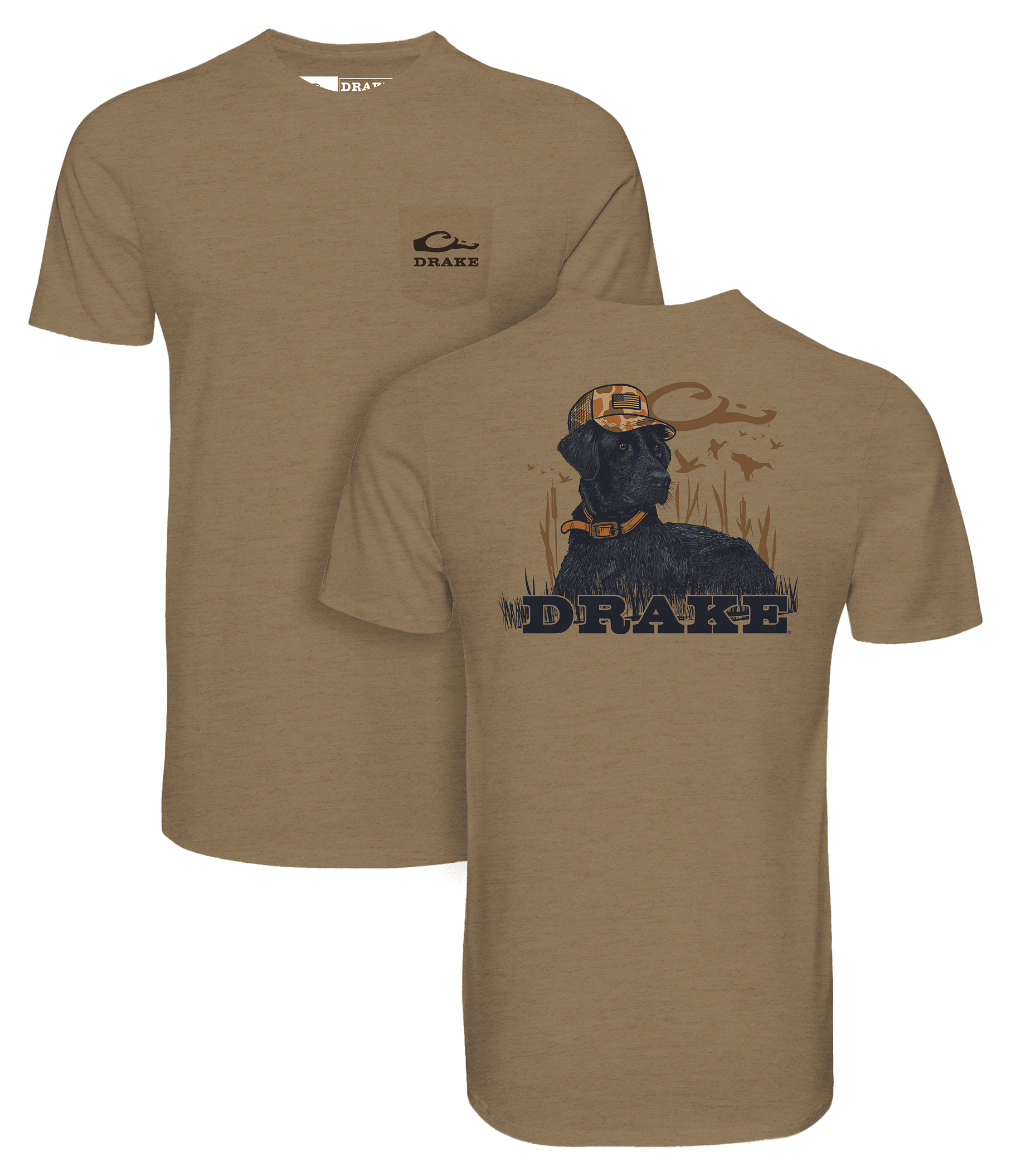 Image of Drake Waterfowl Lab Lounging Short-Sleeve Pocket T-Shirt - Savannah Tan Light Heather