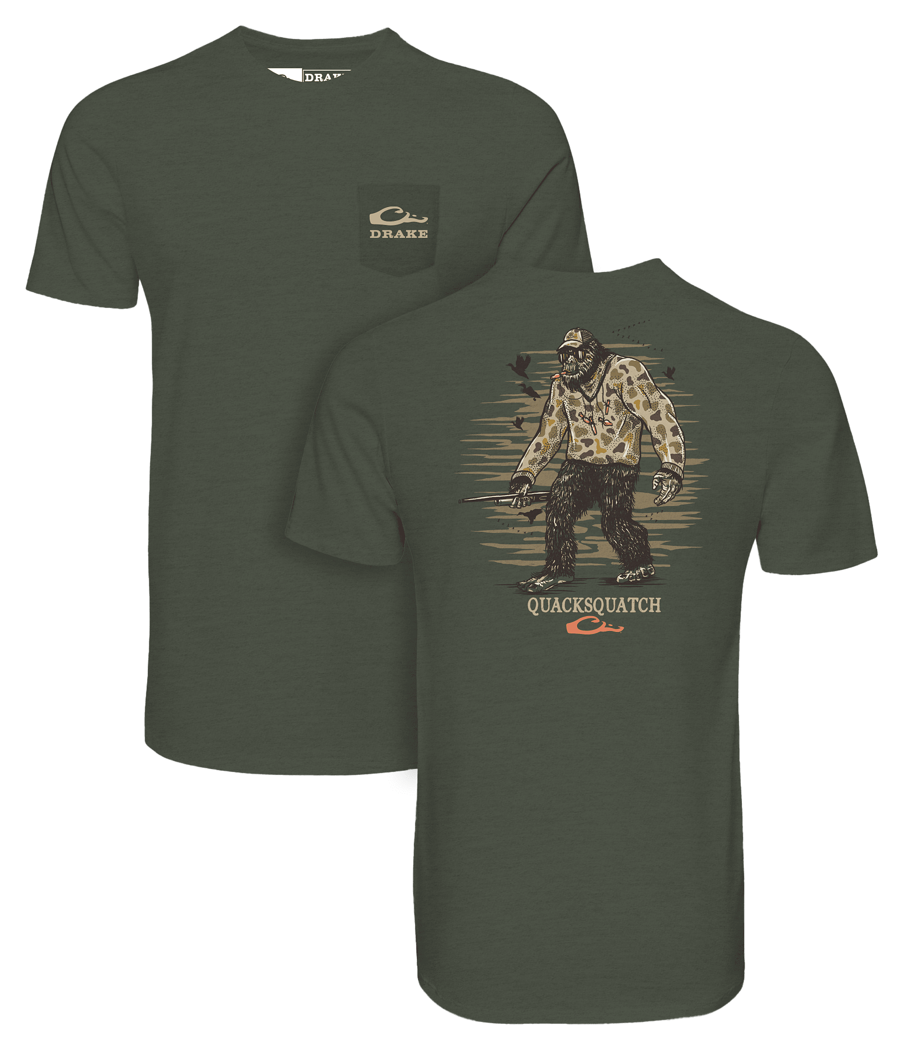 Image of Drake Waterfowl Quacksquatch Short-Sleeve Pocket T-Shirt - Kalamata Light Heather