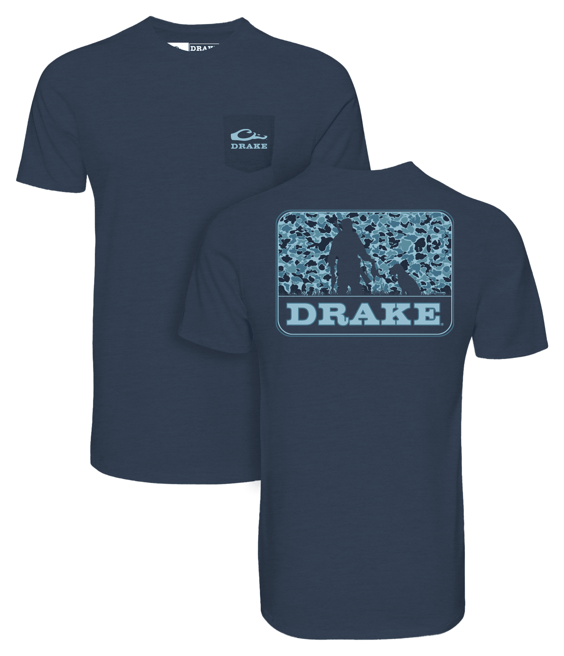 Image of Drake Waterfowl Companions Old School Short-Sleeve Pocket T-Shirt - Night Sky Navy Heather