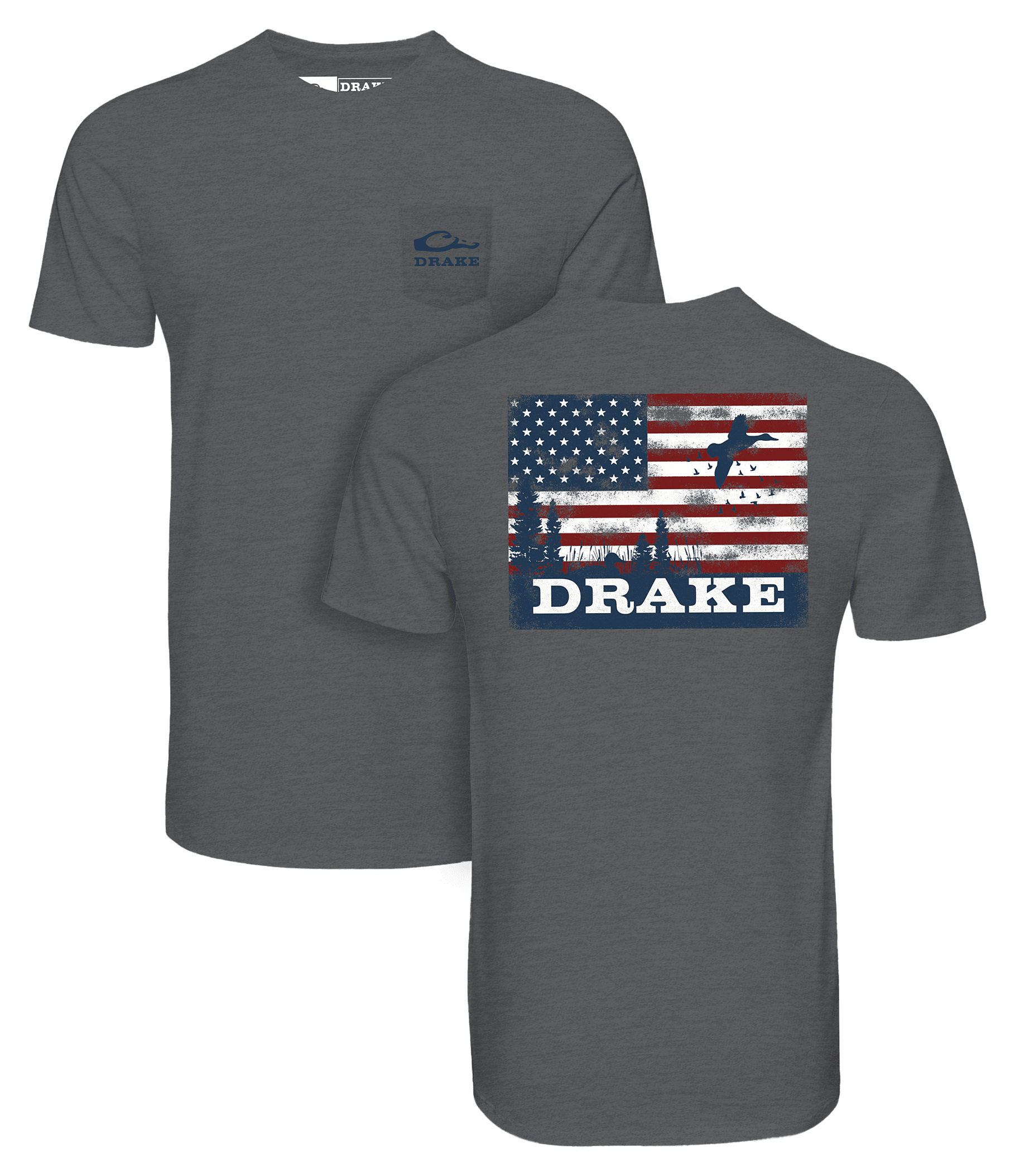 Image of Drake Waterfowl Americana Scenic Graphic Short-Sleeve T-Shirt - Graphite Heather