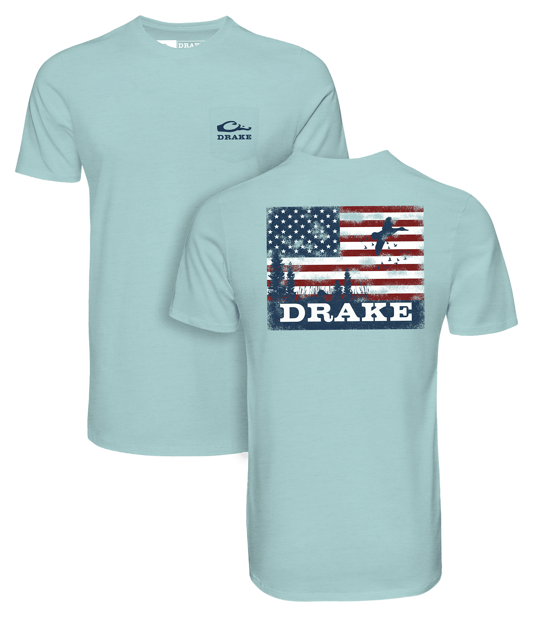 Image of Drake Waterfowl Americana Scenic Graphic Short-Sleeve T-Shirt - Beach Glass Light Heather