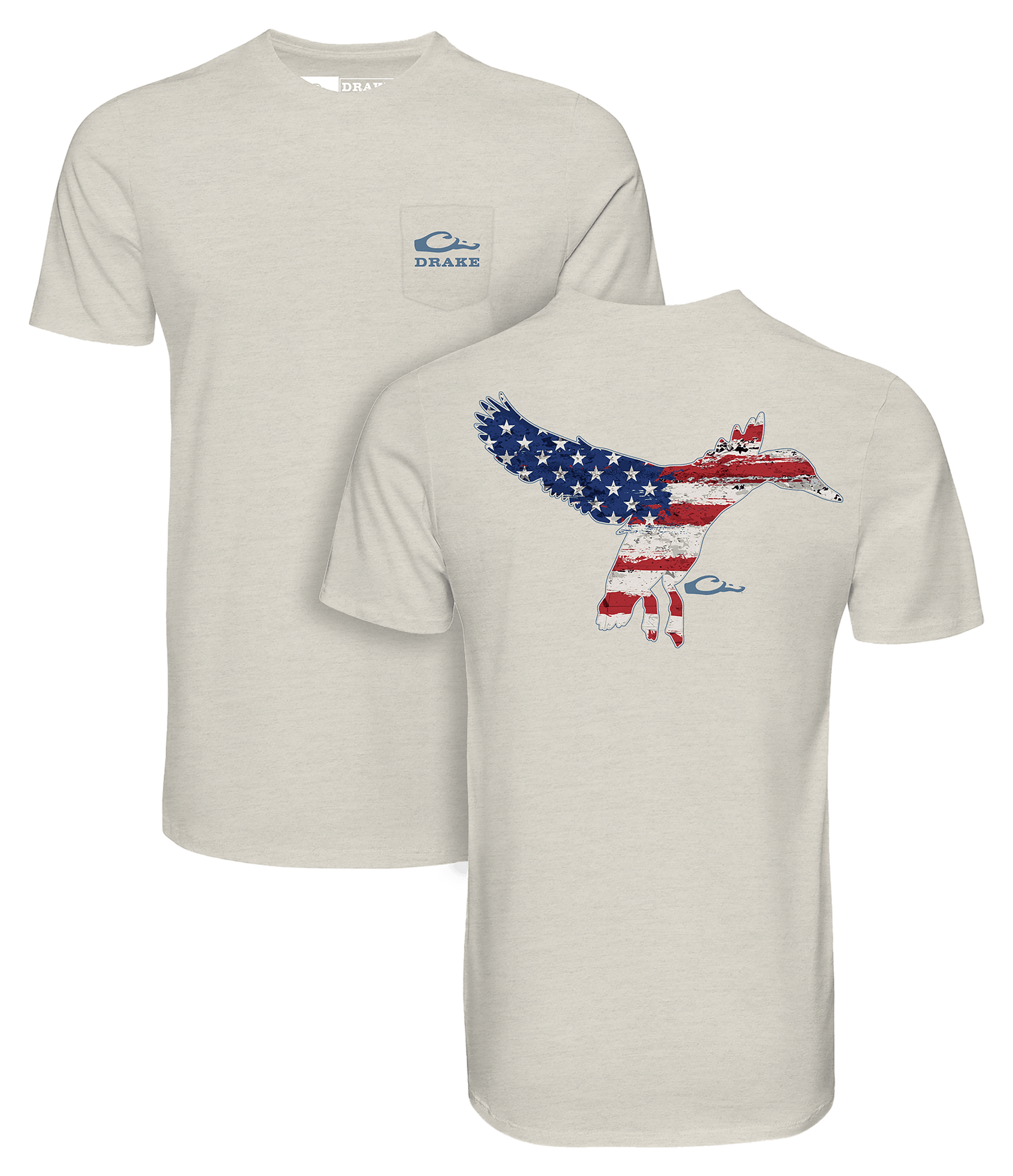 Image of Drake Waterfowl Americana Flying Duck Short-Sleeve Pocket T-Shirt - Coconut Milk
