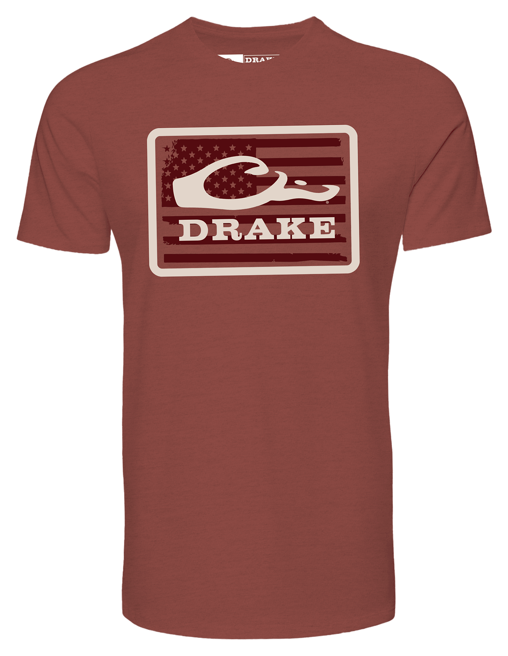 Image of Drake Waterfowl Americana Drake Patch Short-Sleeve T-Shirt - Barn Red Light Heather