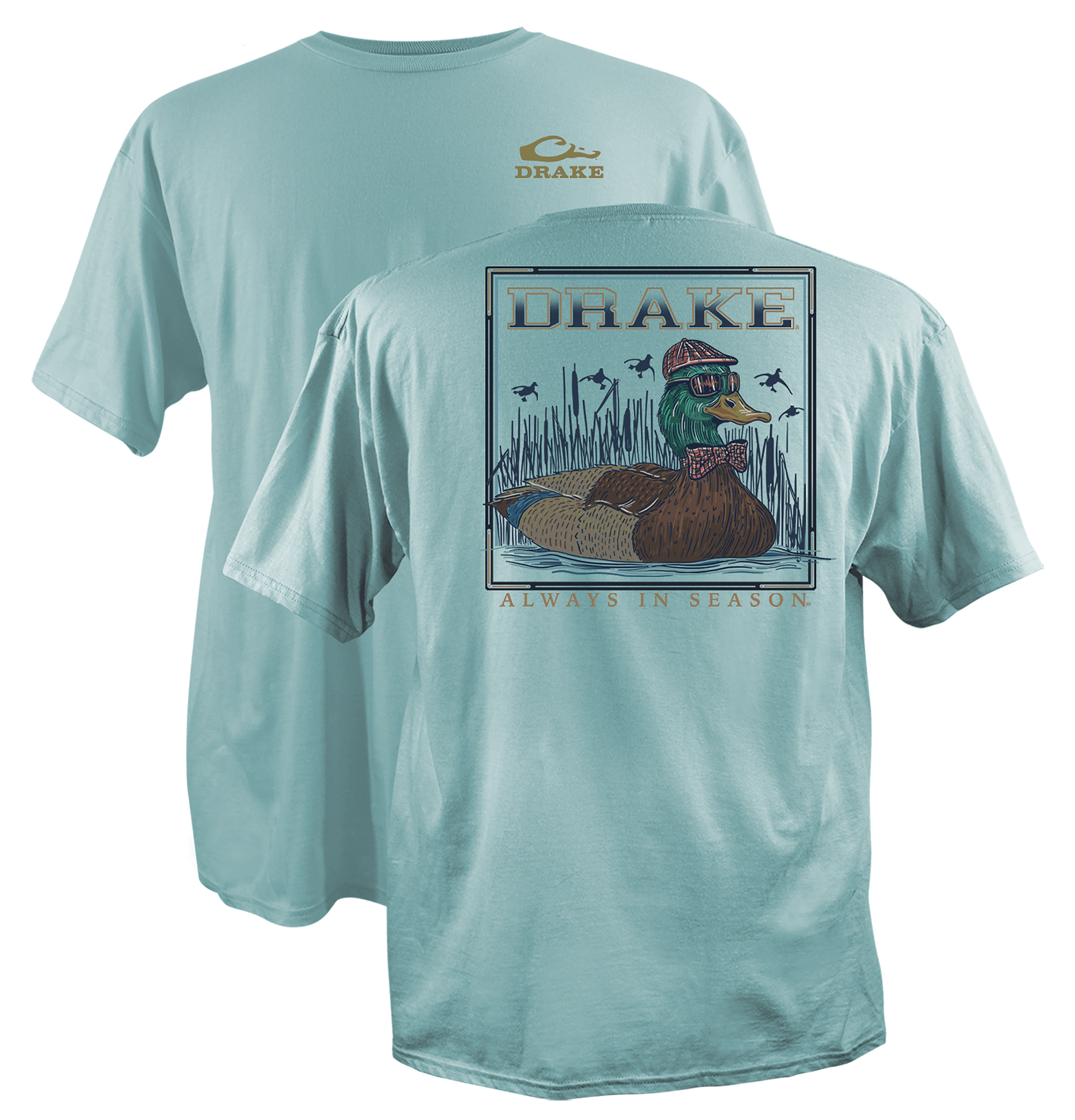 Image of Drake Waterfowl Mallard Bow Tie Cotton Short-Sleeve T-Shirt - Aqua Sky