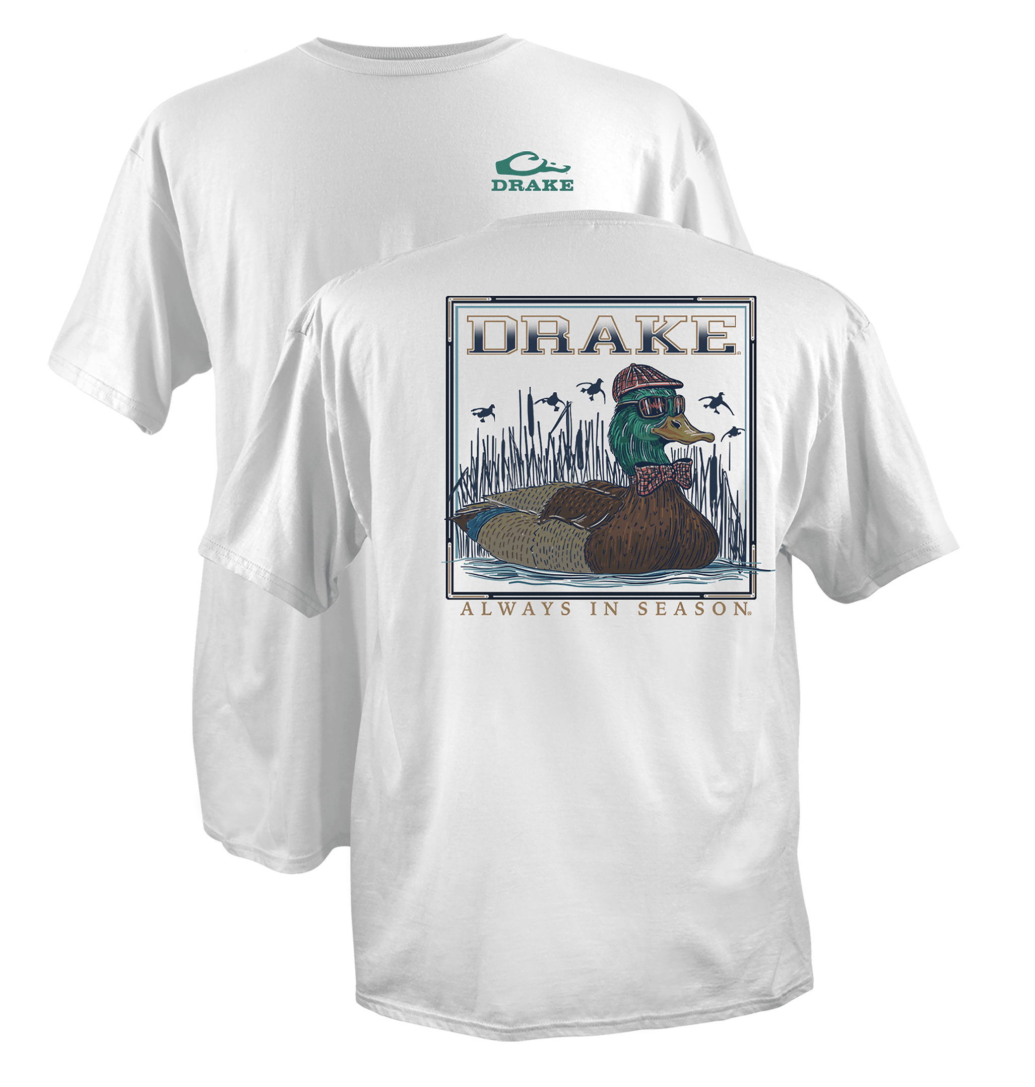 Image of Drake Waterfowl Mallard Bow Tie Cotton Short-Sleeve T-Shirt - White