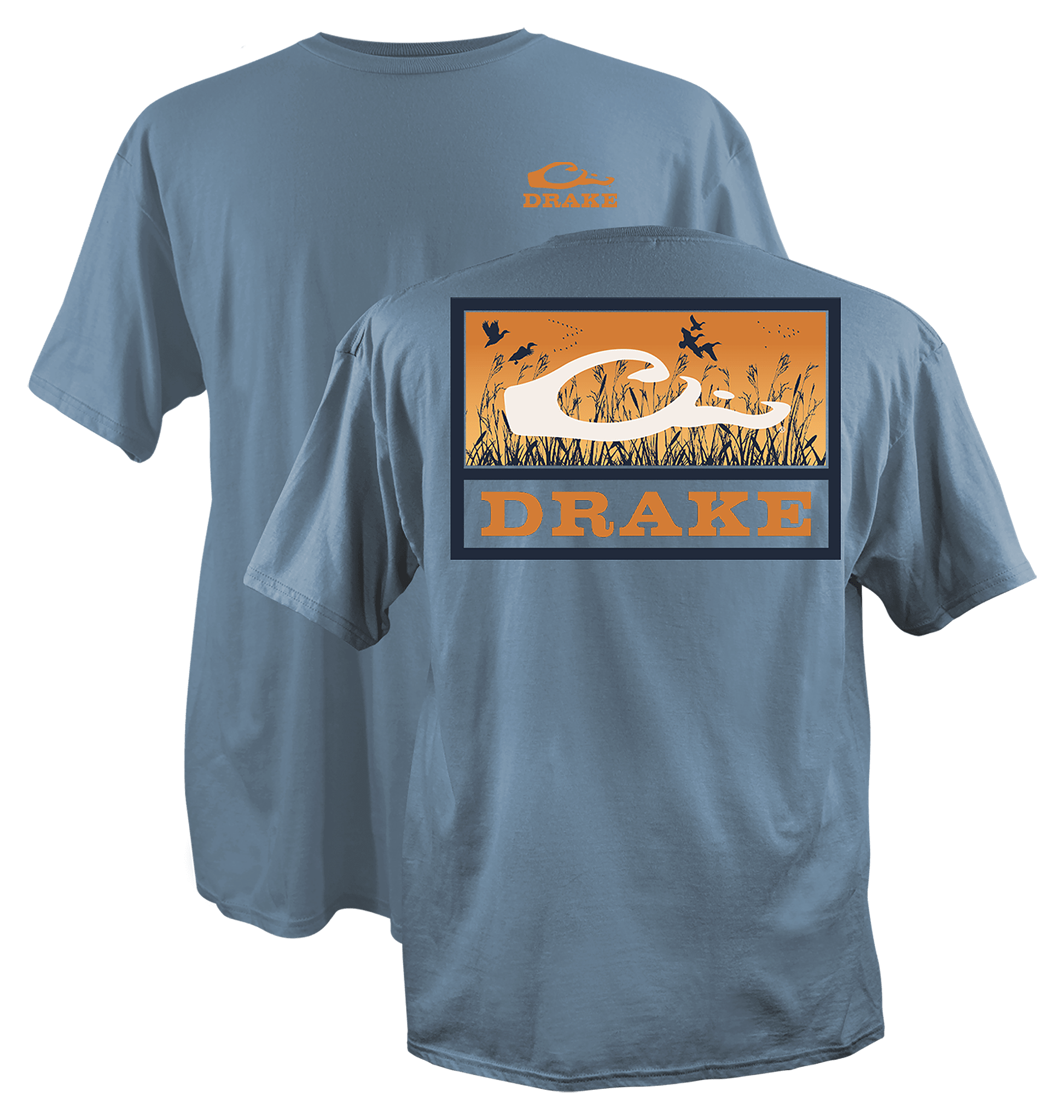 Image of Drake Waterfowl Marsh Flight Cotton Short-Sleeve T-Shirt - Blue Shadow