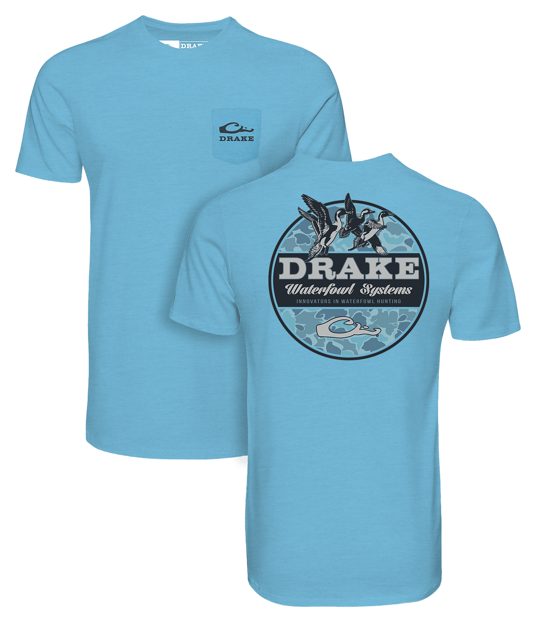 Image of Drake Waterfowl Old School Circle Short-Sleeve Pocket T-Shirt - Aquarius Heather