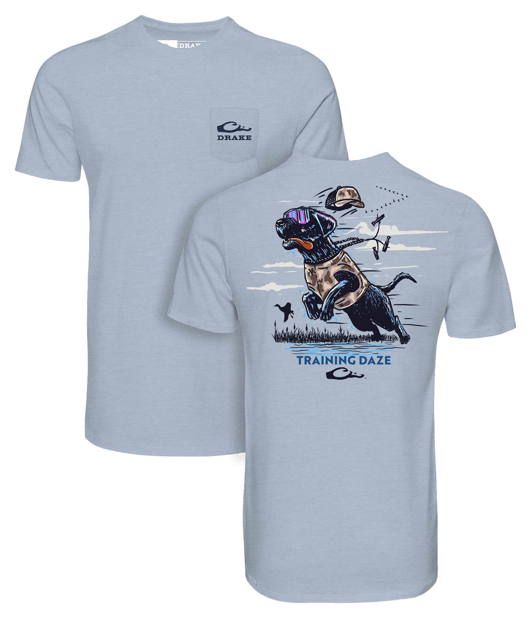Image of Drake Waterfowl Training Daze Lab Short-Sleeve Pocket T-Shirt - Cerulean Light Heather