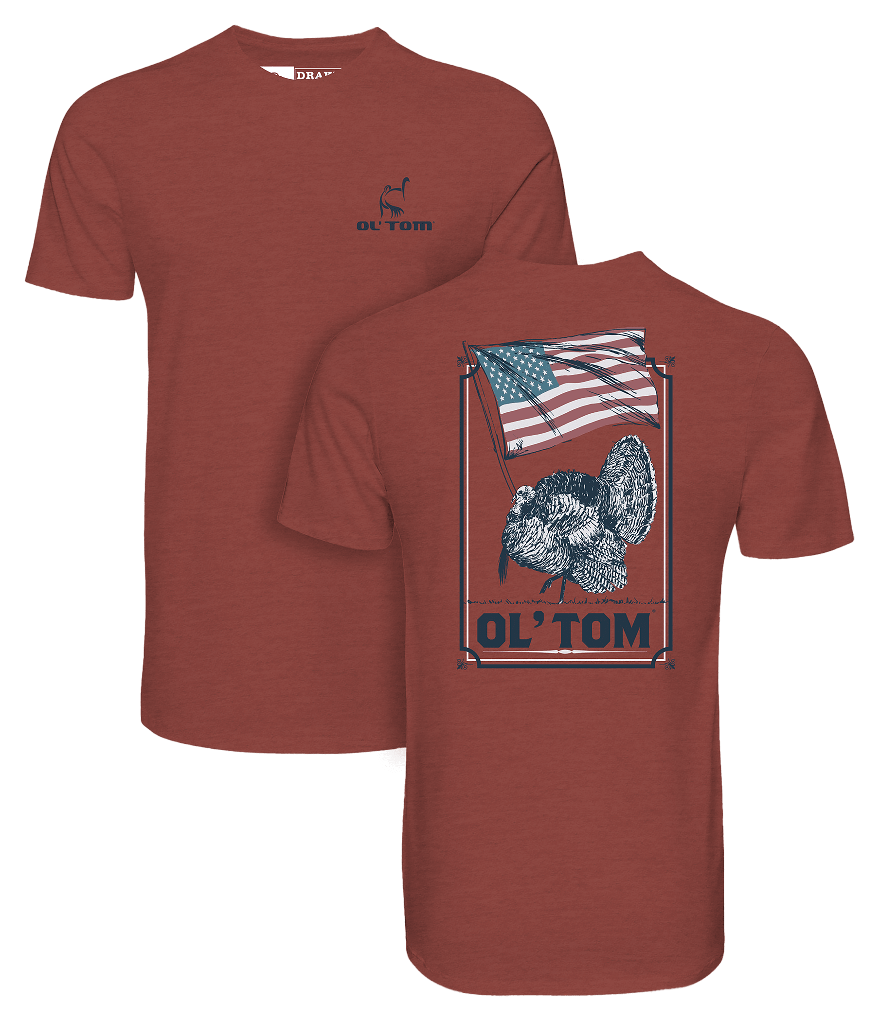 Image of Ol' Tom Americana Short-Sleeve T-Shirt - Barn Red Light Heather