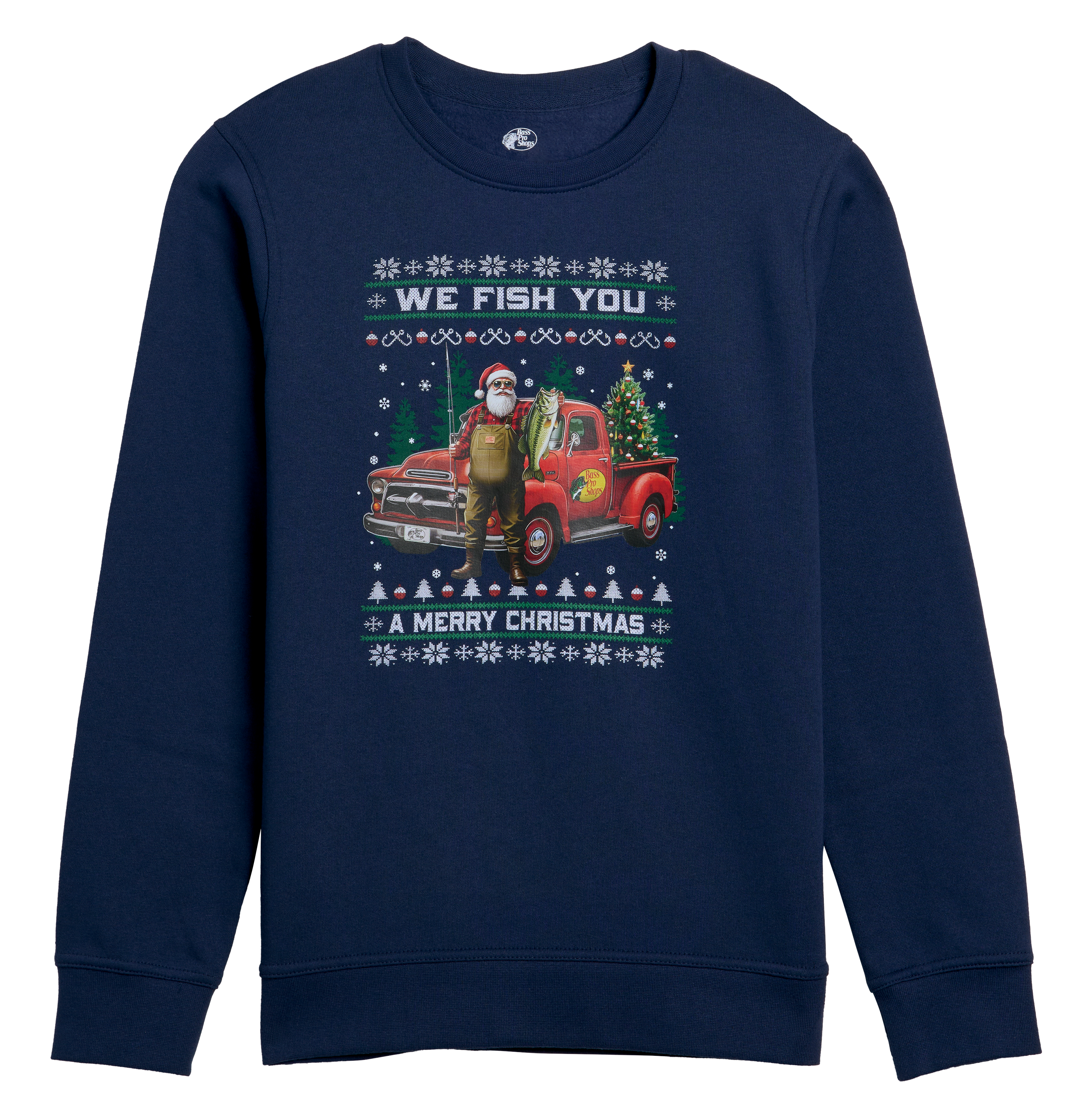 Image of Bass Pro Shops Ugly Christmas Sweatshirt for Kids - Navy