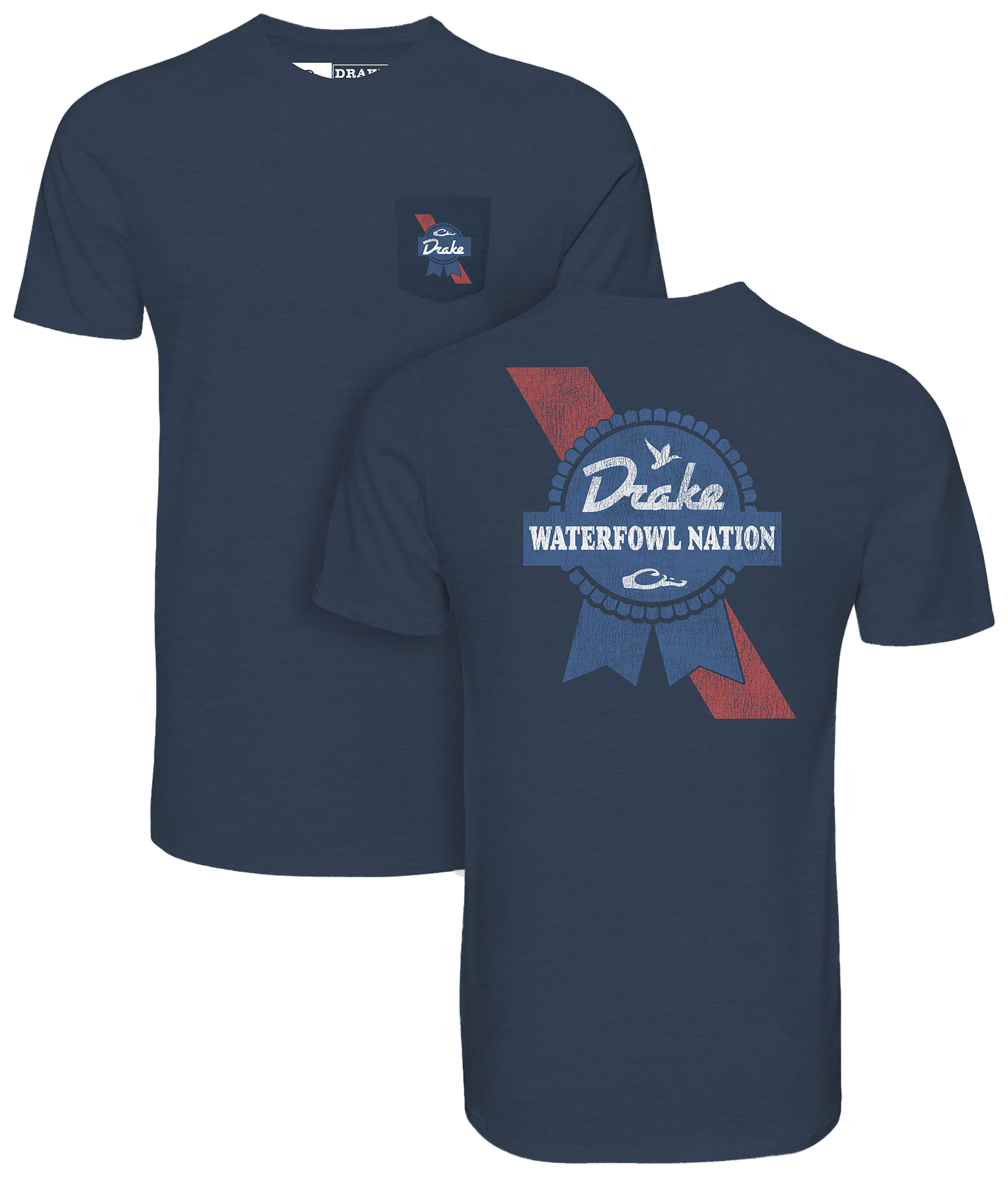 Image of Drake Waterfowl Nation Short-Sleeve Pocket T-Shirt - Night Sky Navy Heather