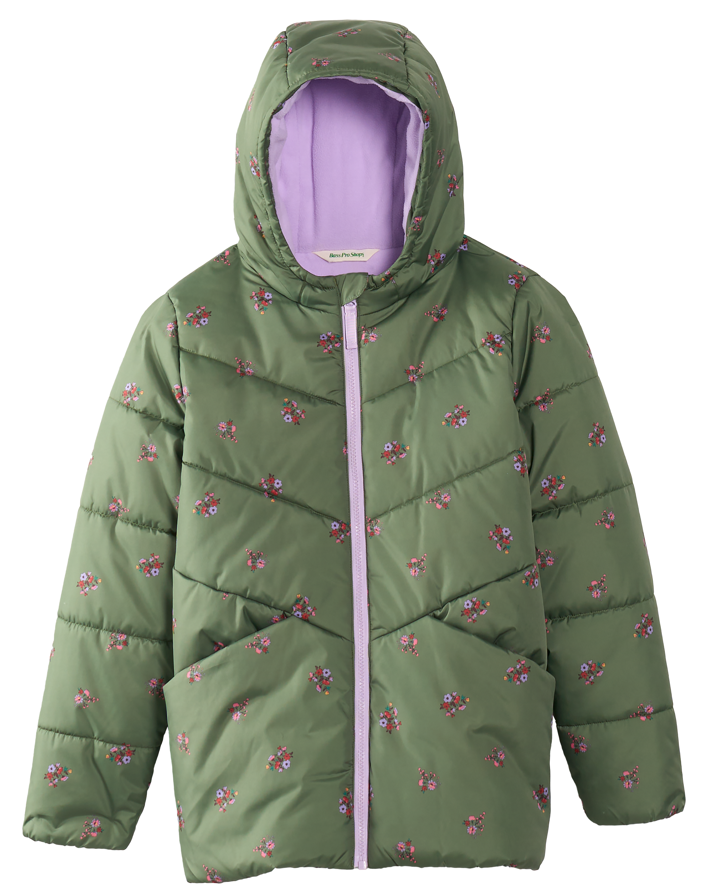 Bass Pro Shops Front-Pocket Puffer Jacket for Kids - Olivine