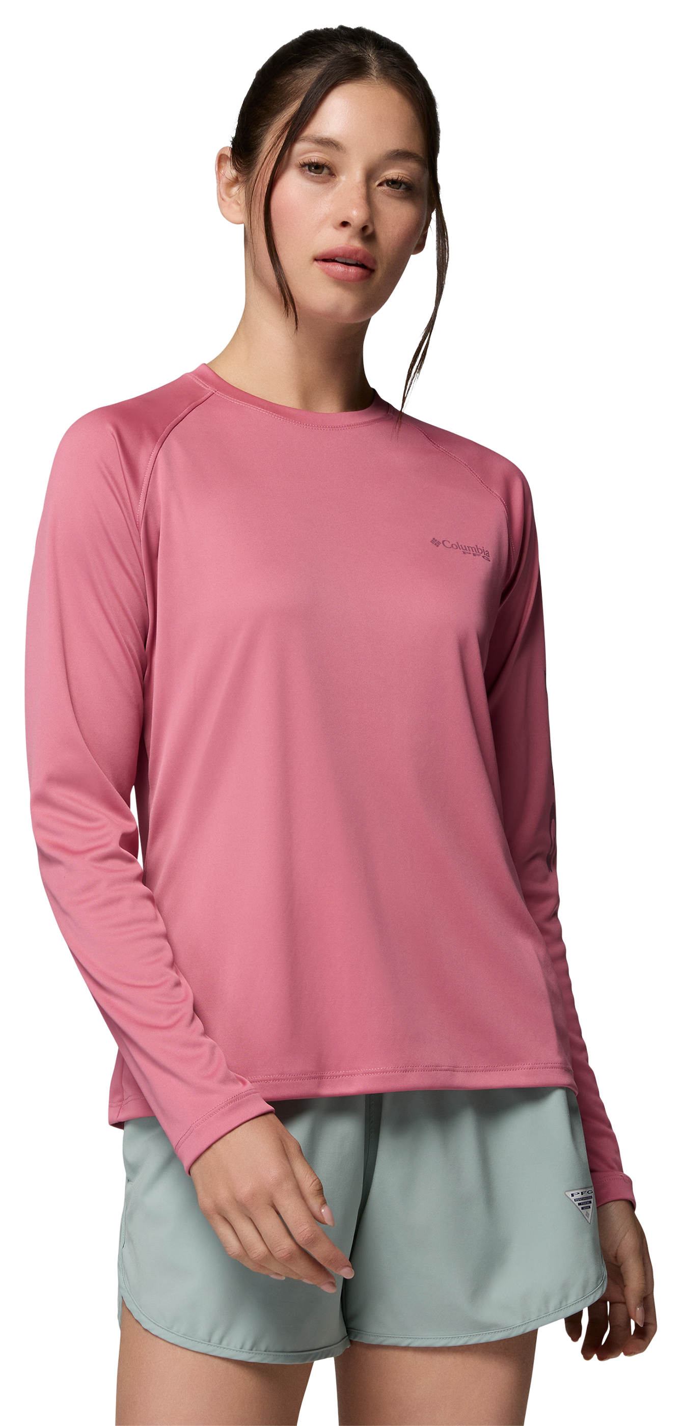 Image of Columbia PFG Tidal Tee II Long-Sleeve T-Shirt - Rosette/Antique Mauve Logo