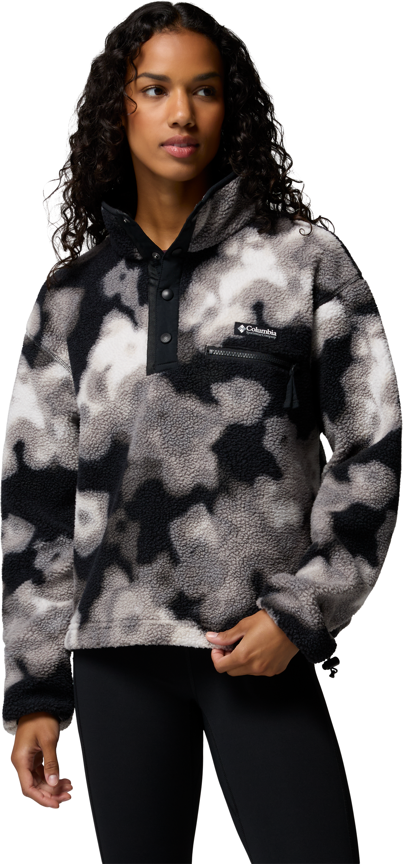 Image of Columbia Helvetia II Printed Half-Snap Cropped Pullover - Black/Dyeflower