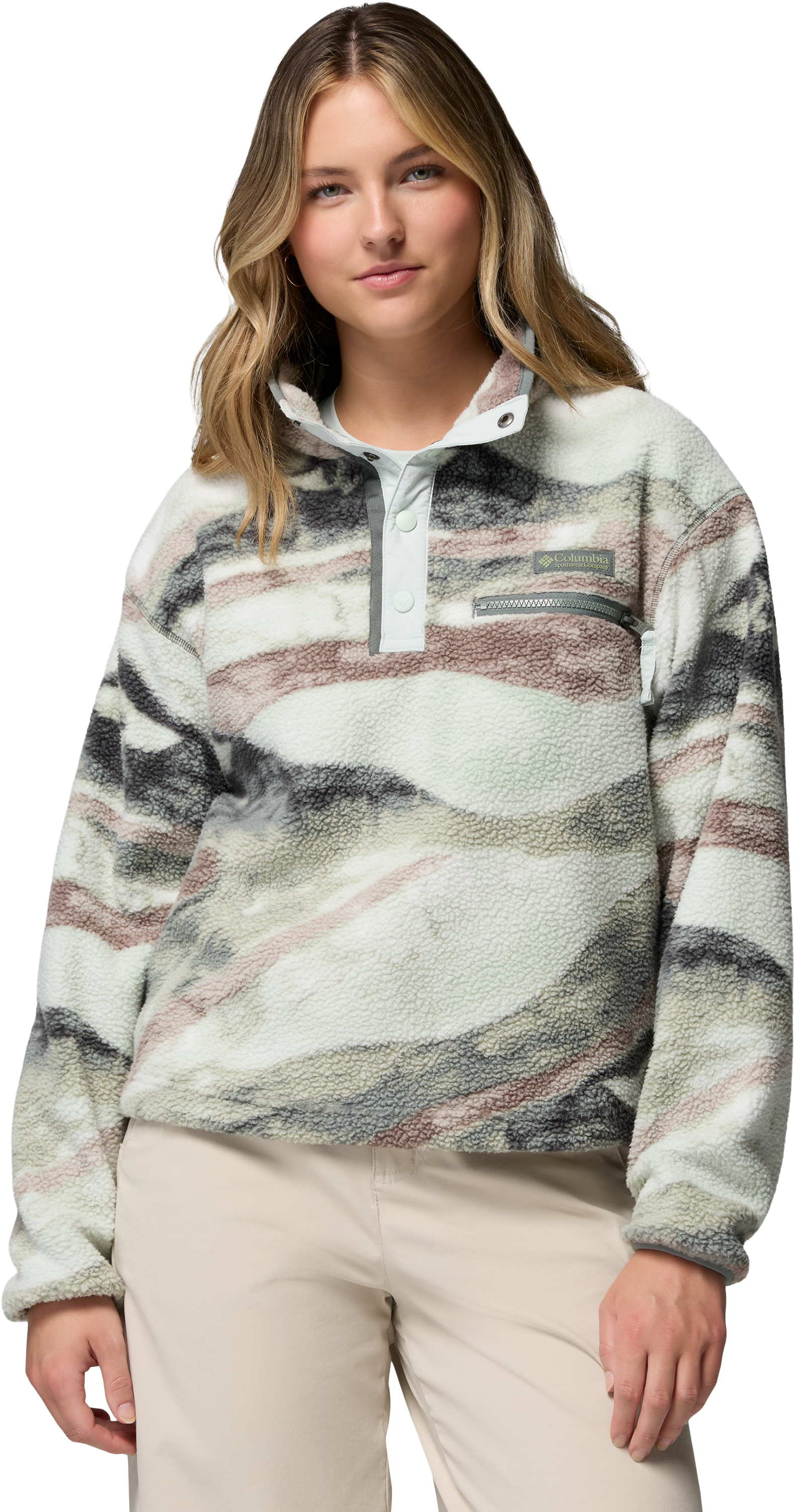 Image of """Columbia Helvetia II Printed Half-Snap Cropped Pullover - Sedona Sage/Summits"