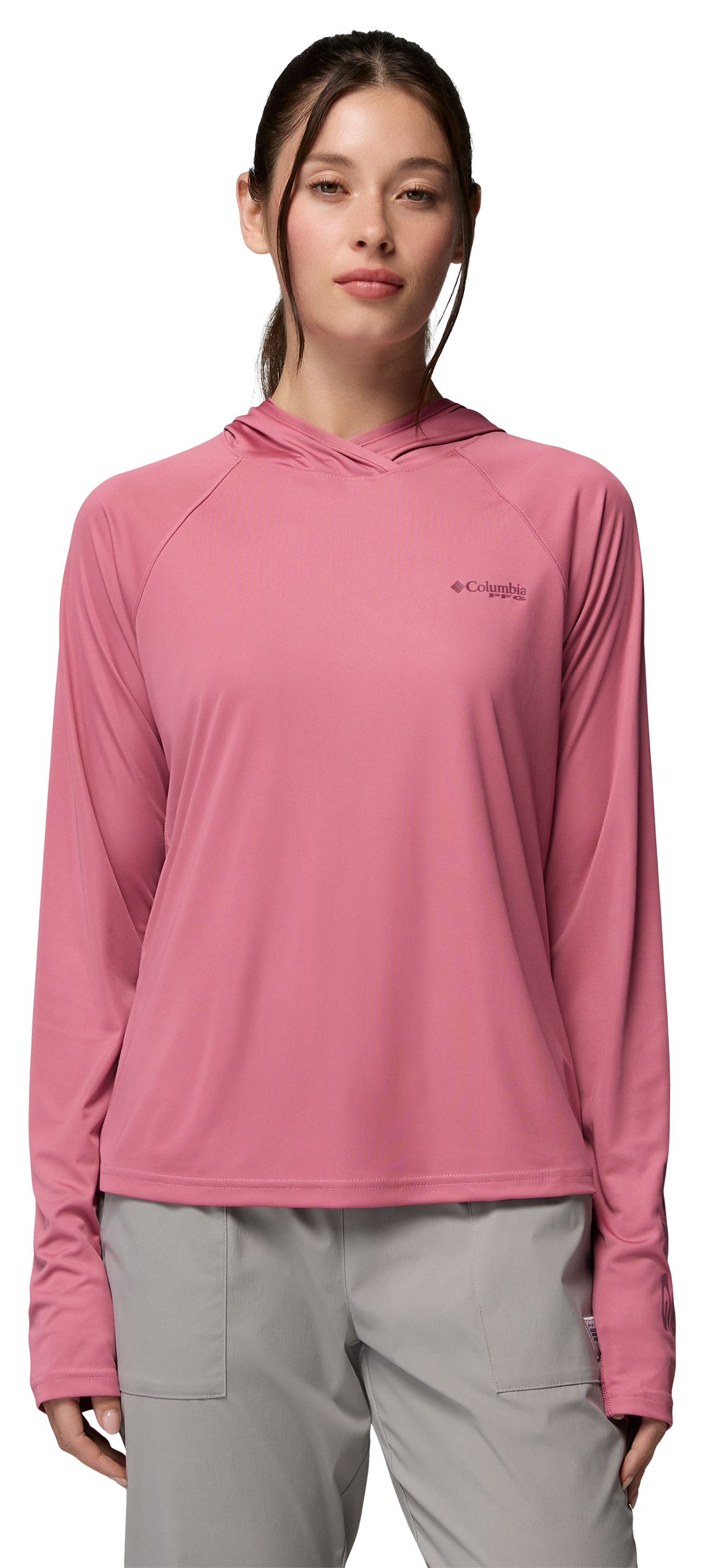 Image of Columbia Tidal Tee II Long-Sleeve Hoodie - Rosette/Antique Mauve Logo