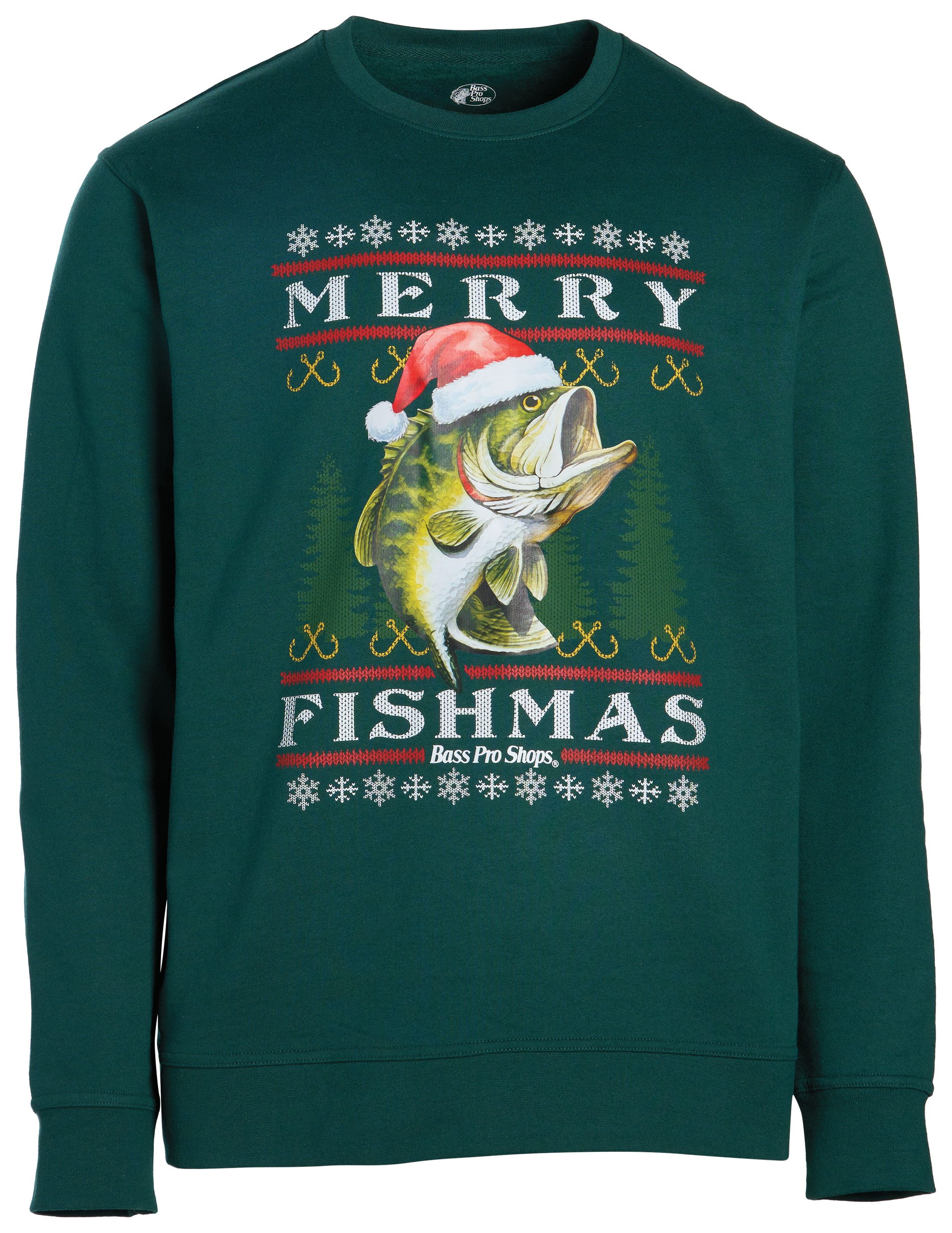 Image of Bass Pro Shops Merry Fishmas Fish with Santa Hat Sweatshirt - Hunter
