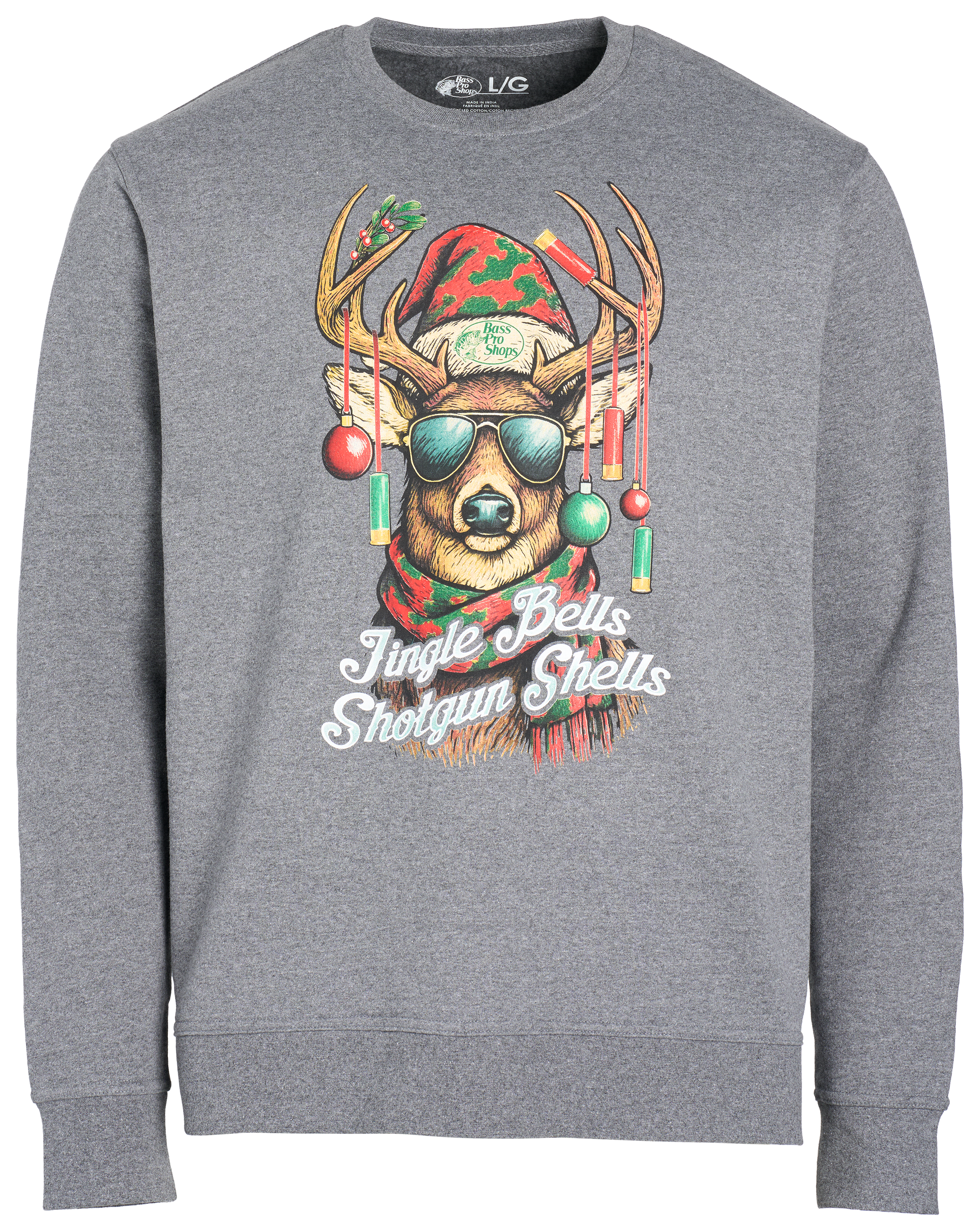 Image of Bass Pro Shops Jingle Bells Shotgun Shells Deer Sweatshirt - Charcoal Heather