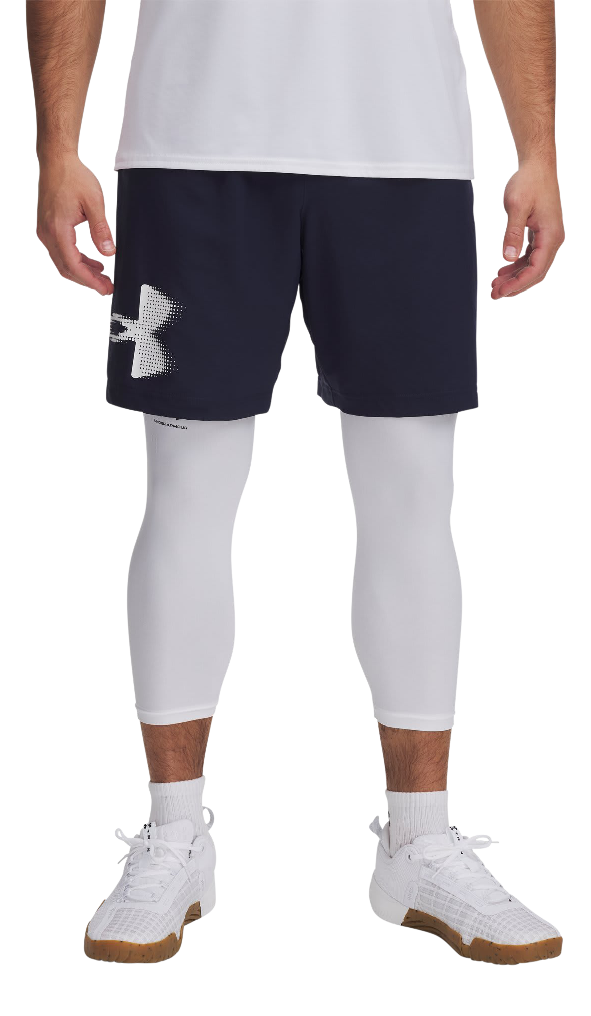 Image of "Under Armour Tech Woven Graphic 8.25"" Shorts - Midnight Navy/White"