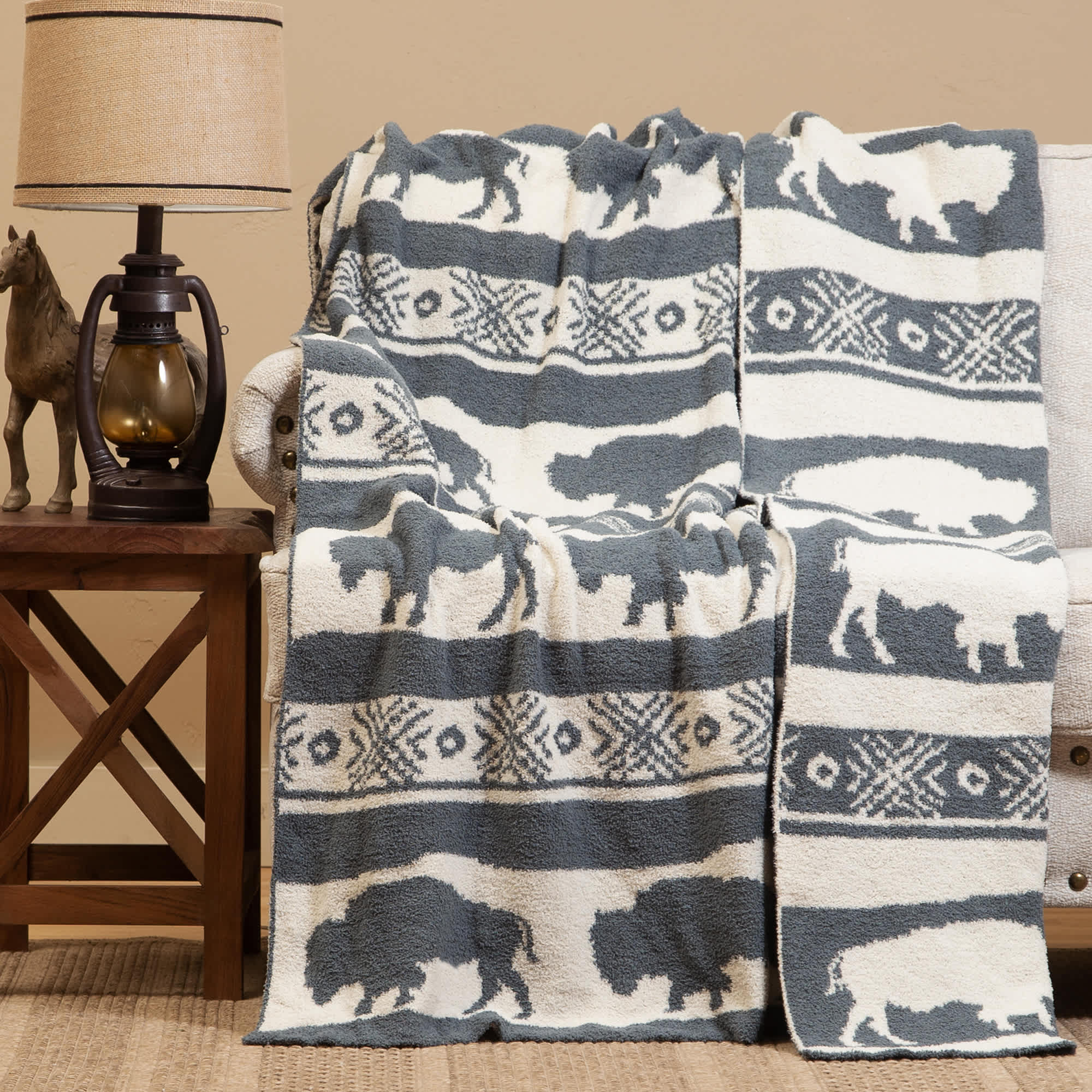 Image of Carstens, Inc. Stretchy Throw Blanket - Buffalo Slate