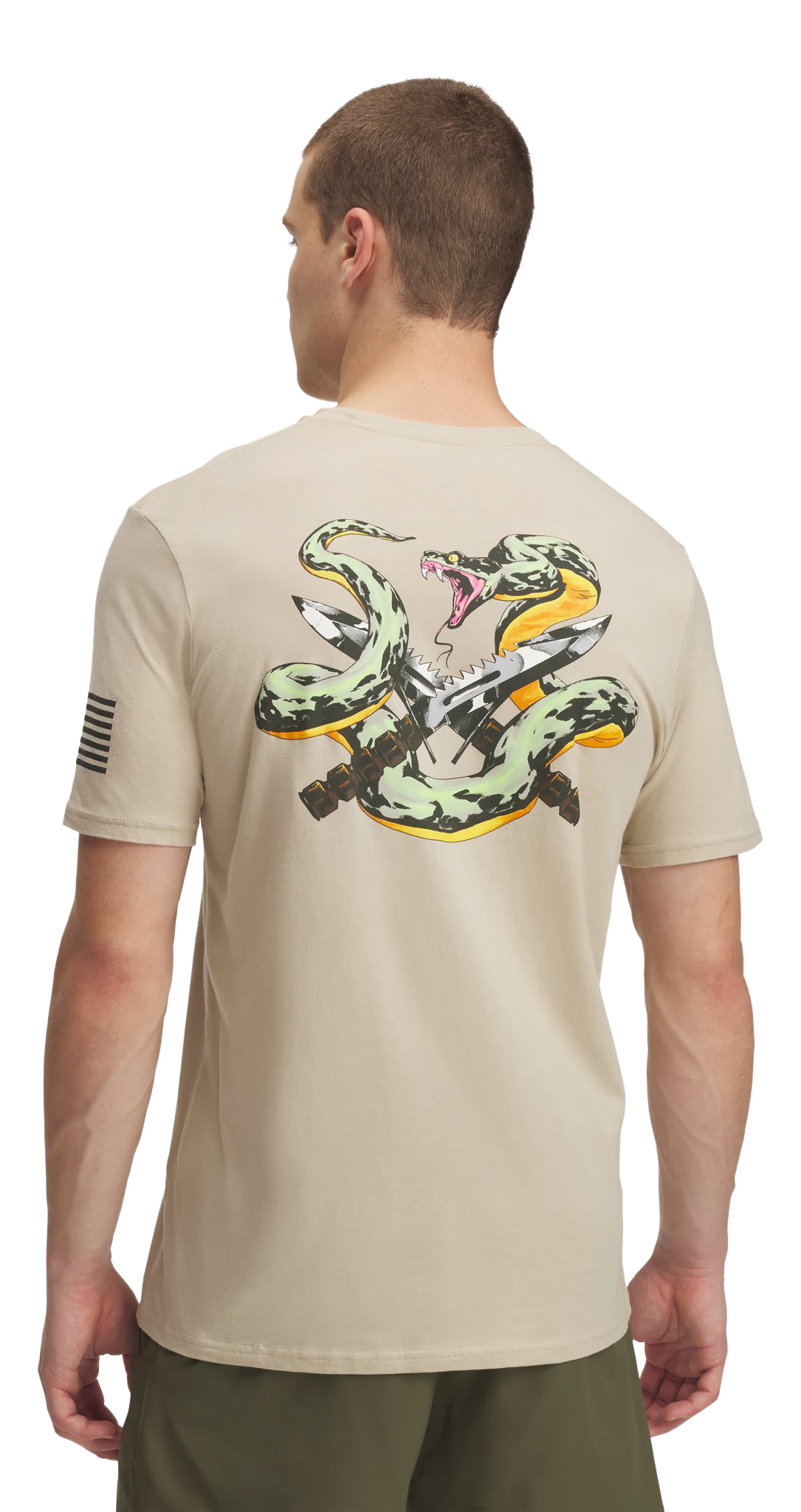 Image of Under Armour Freedom Snake Knife Short-Sleeve T-Shirt - Desert Sand/Baroque Green