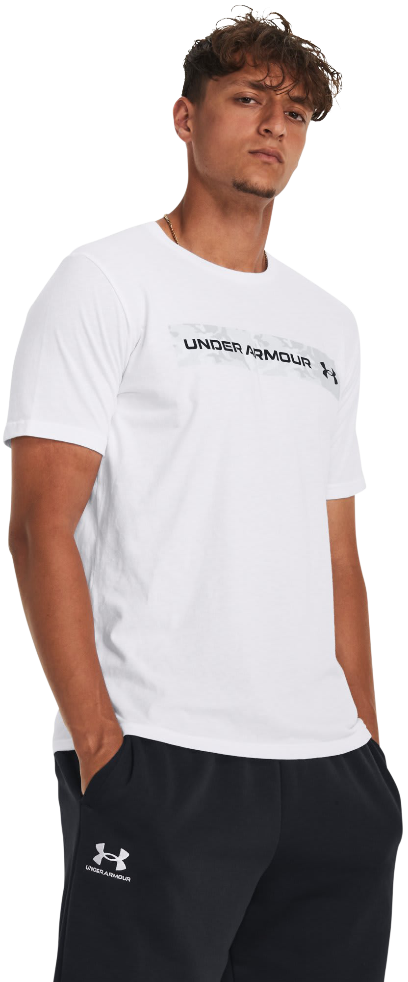 Image of Under Armour Camo Chest Stripe Short-Sleeve T-Shirt - White/Mod Gray/Black