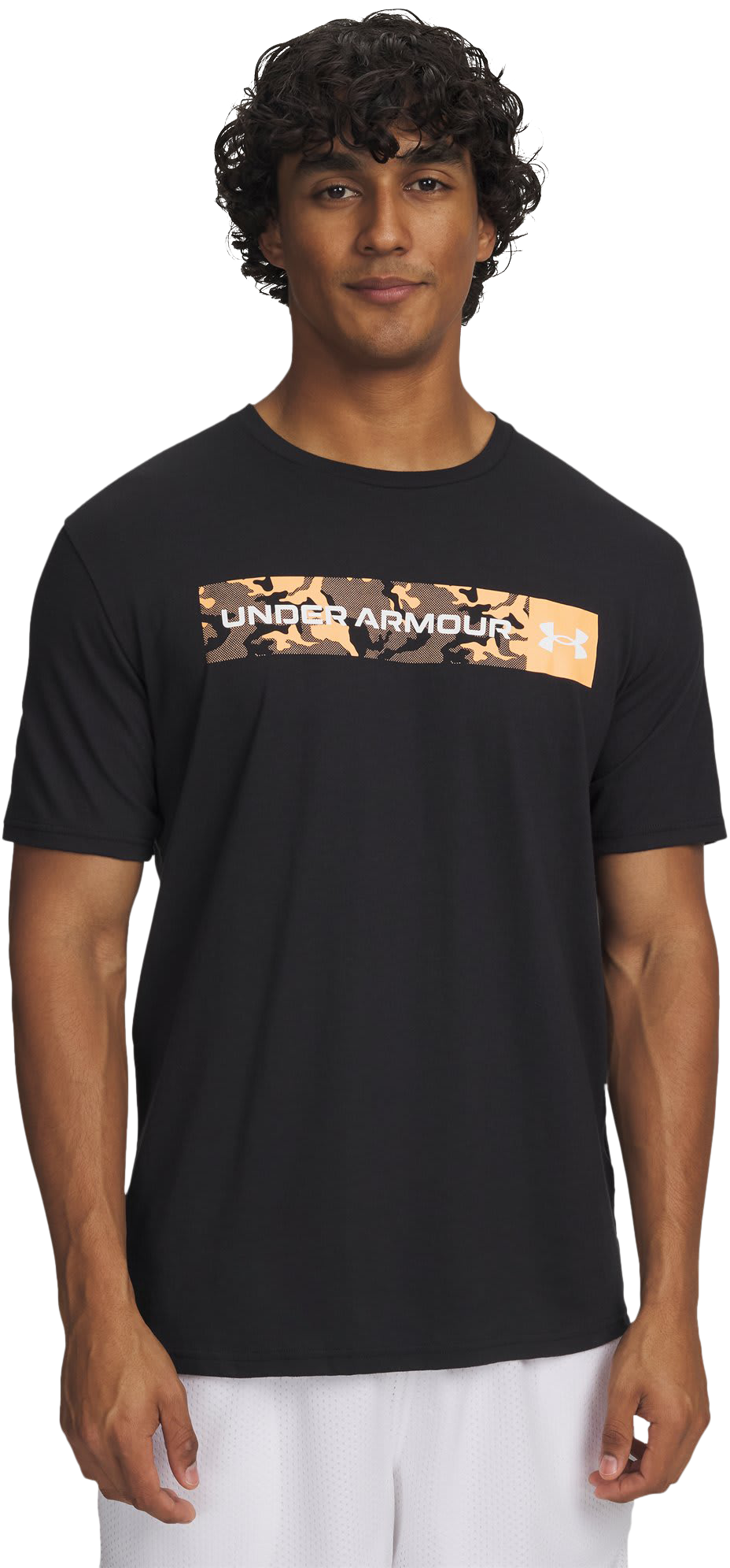 Image of Under Armour Camo Chest Stripe Short-Sleeve T-Shirt - Black/Orange Bloc