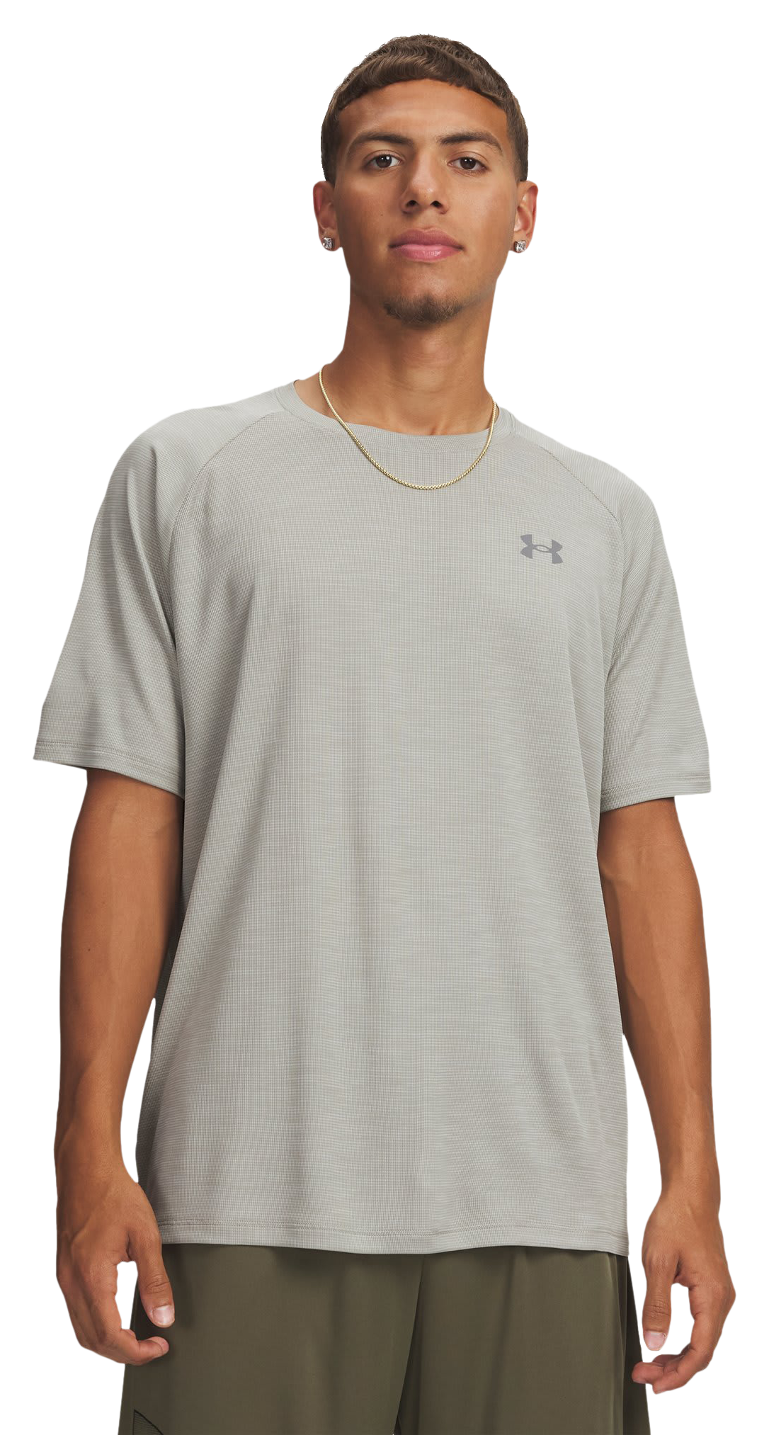 Image of Under Armour Tech Textured Short-Sleeve T-Shirt - Titanium/Clay Green