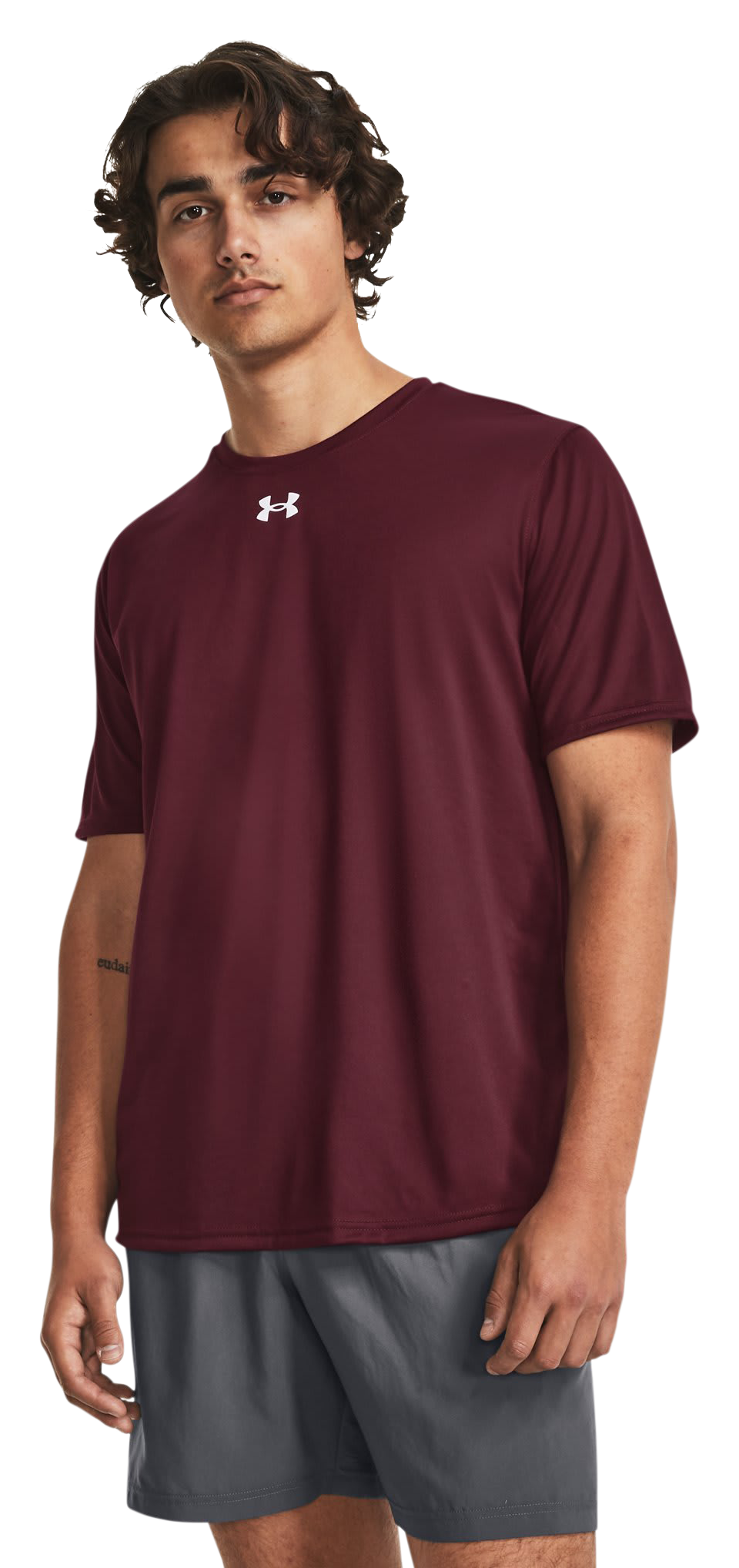 Image of Under Armour Team Tech Short-Sleeve T-Shirt - Maroon/White