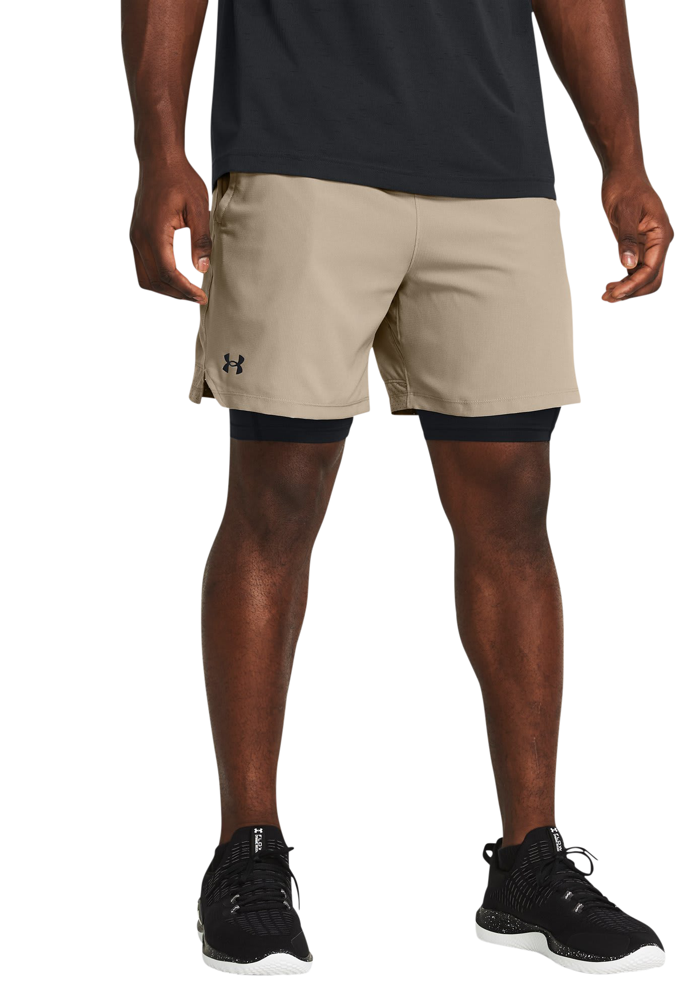 Image of Under Armour Vanish Woven 2-in-1 Shorts - Timberwolf Taupe/Black/Black