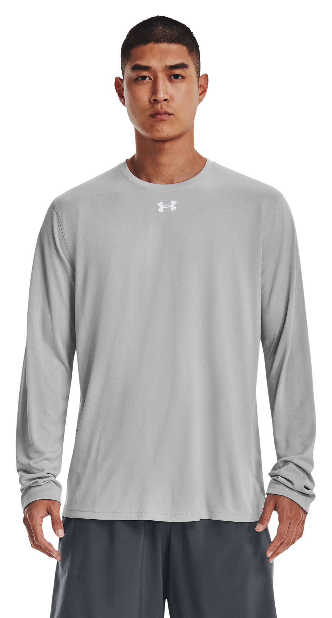 Image of Under Armour Team Tech Long-Sleeve Shirt - Mod Gray Light Heather/White